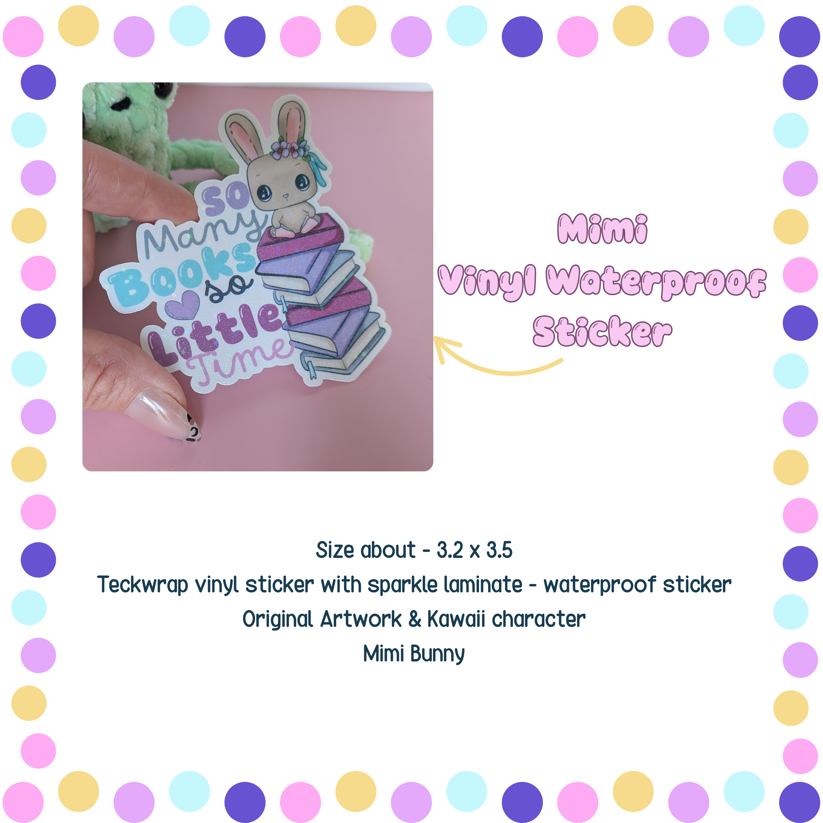 So Many Books So Little Time Kawaii Bunny Sticker