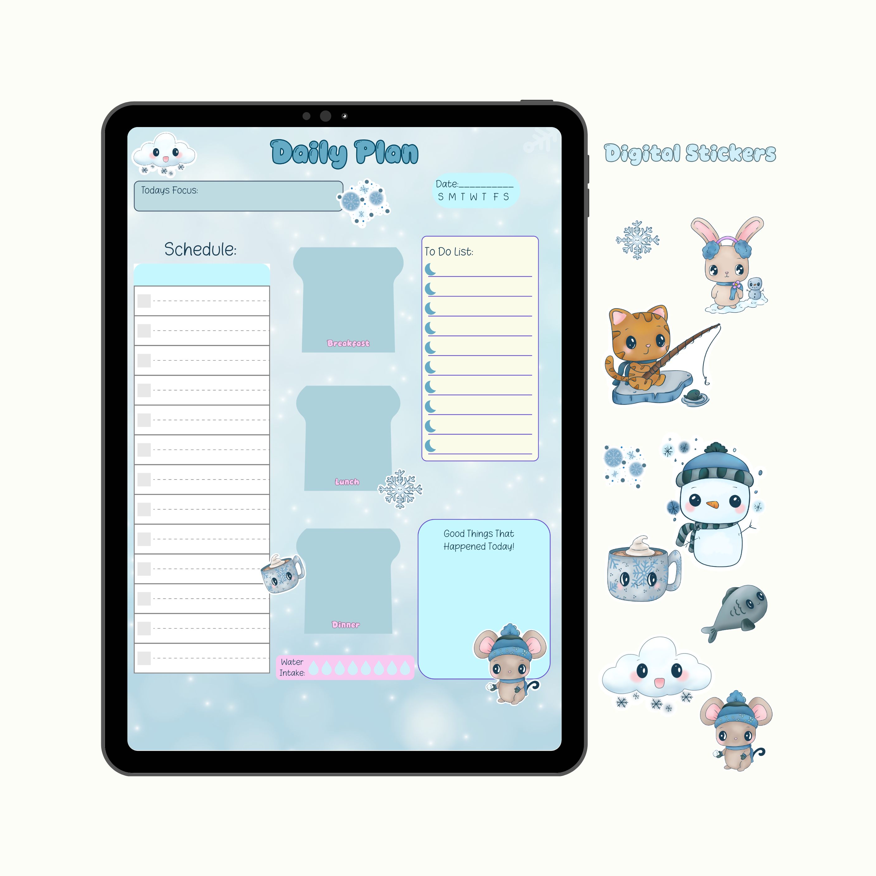 Winter Kawaii Animal Stickers Set Digital Download