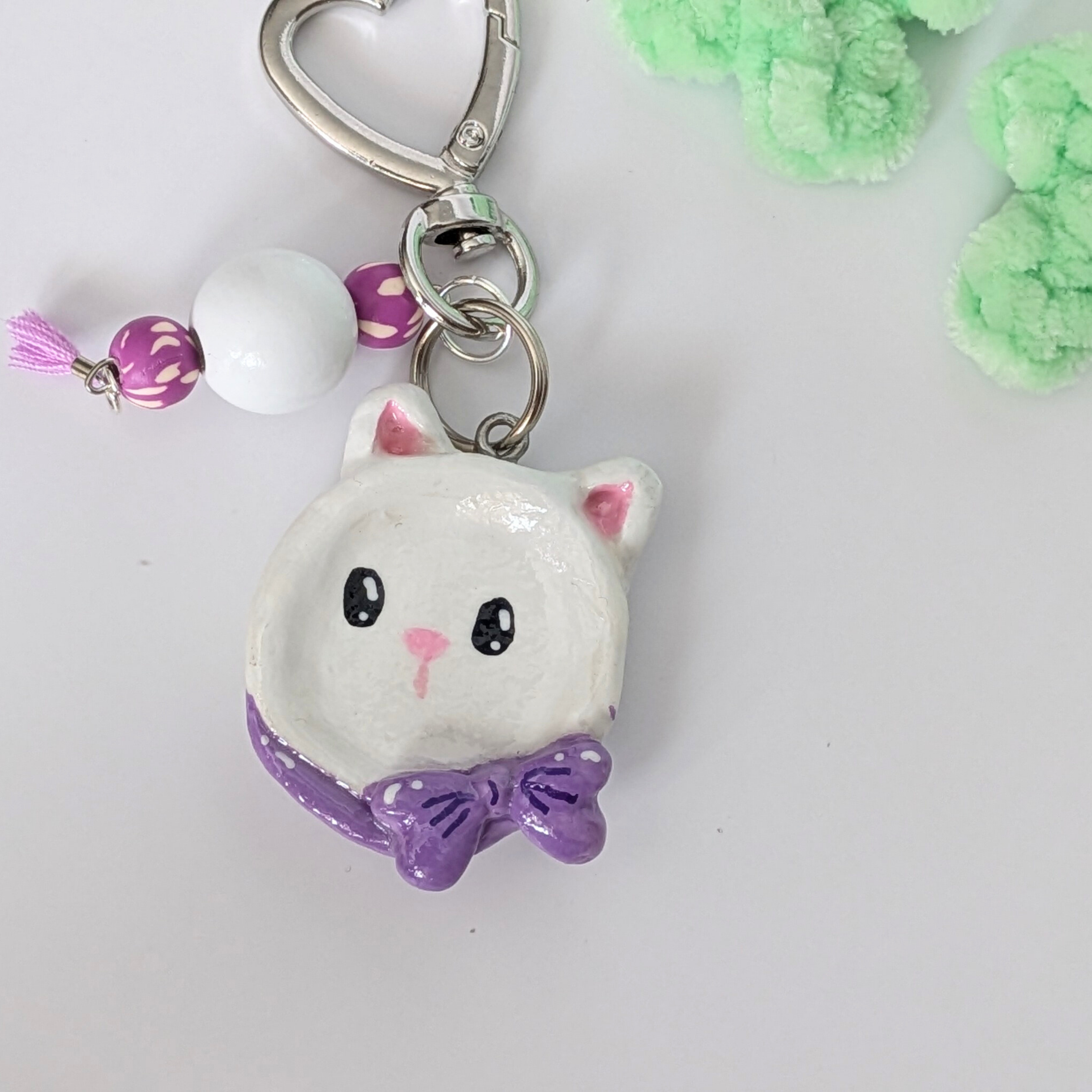 Handmade Cat Worry Stone Keychain
