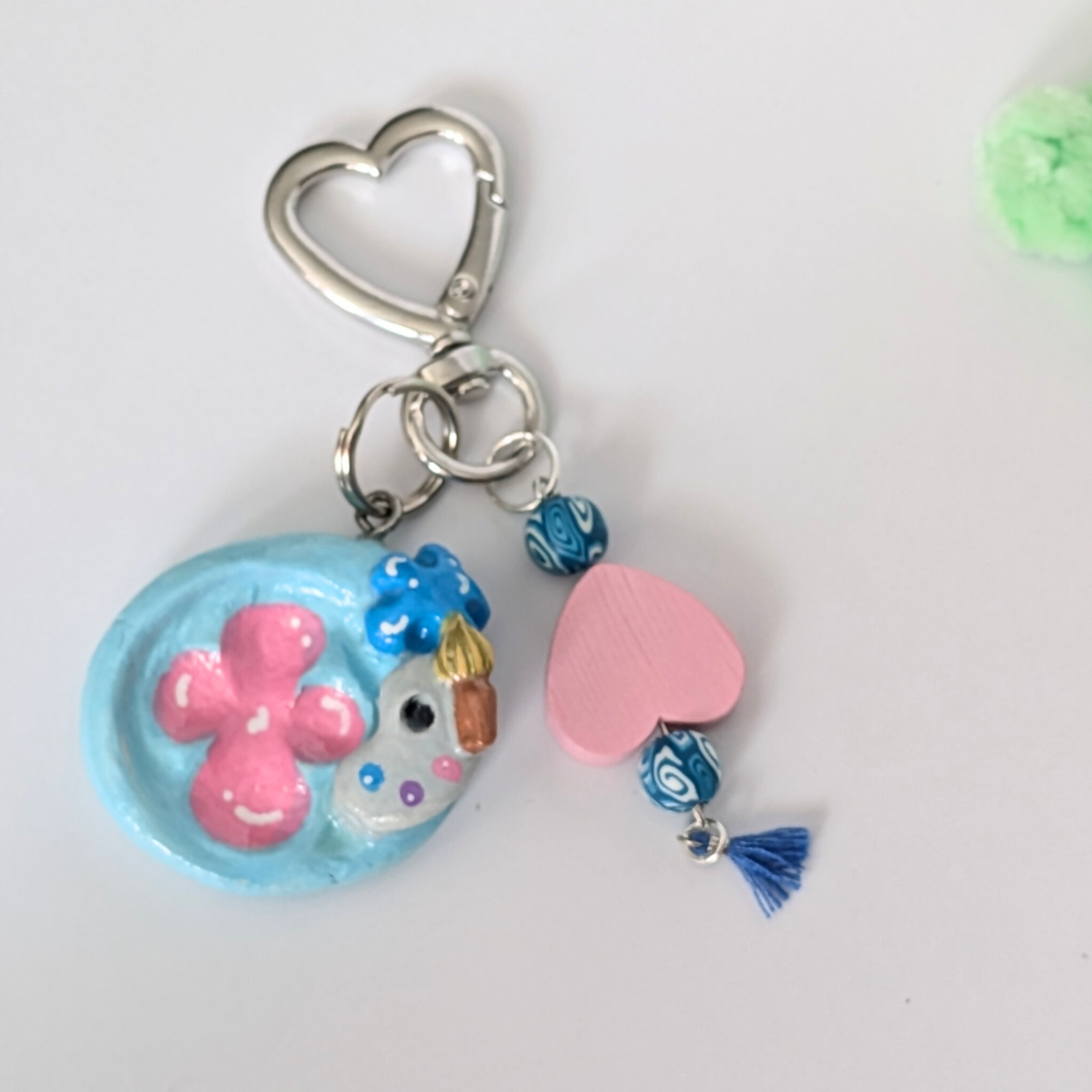 Handmade Worry Stone Keychain with Heart and Flower