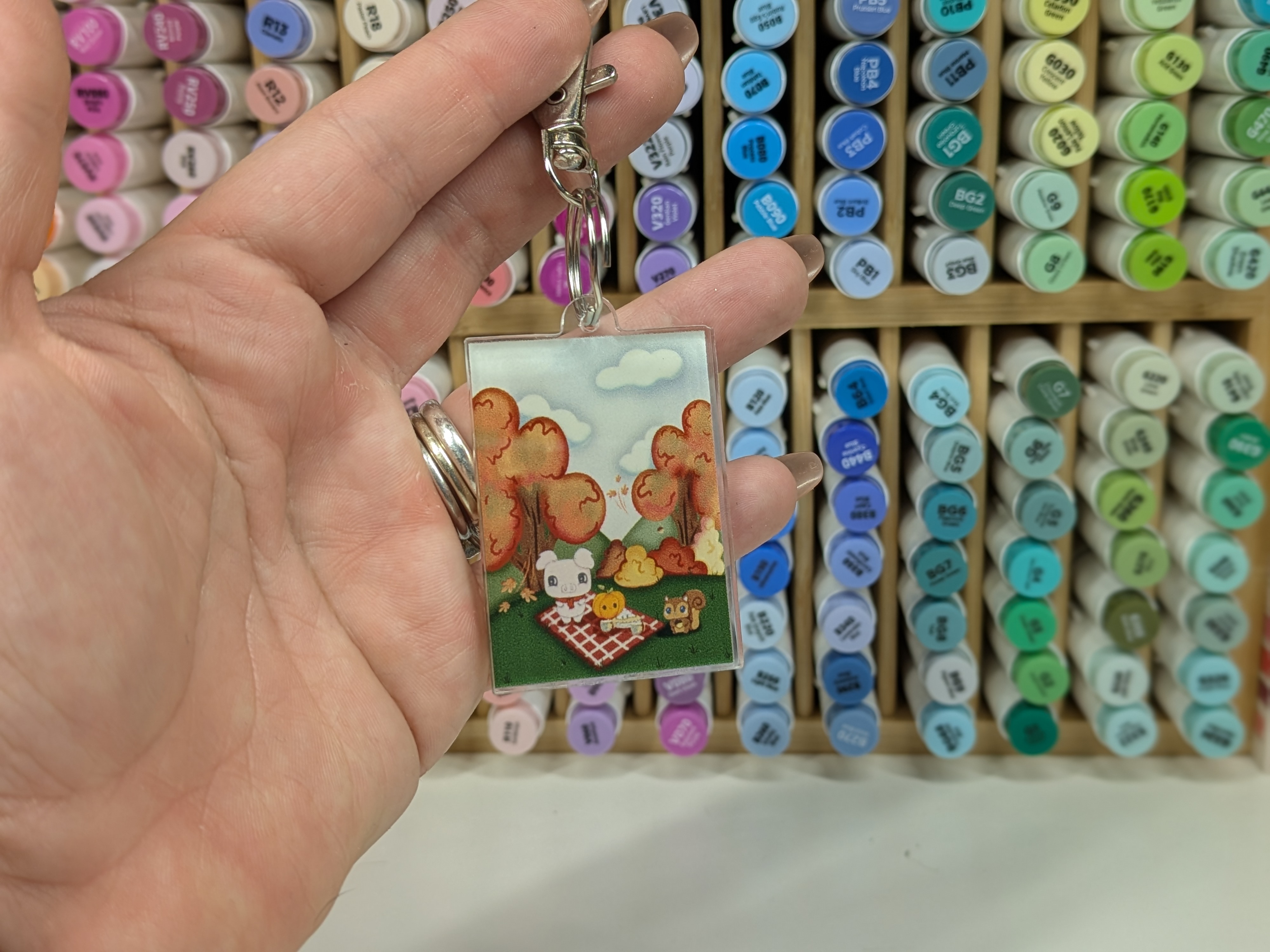 Autumn Picnic Pig Keychain