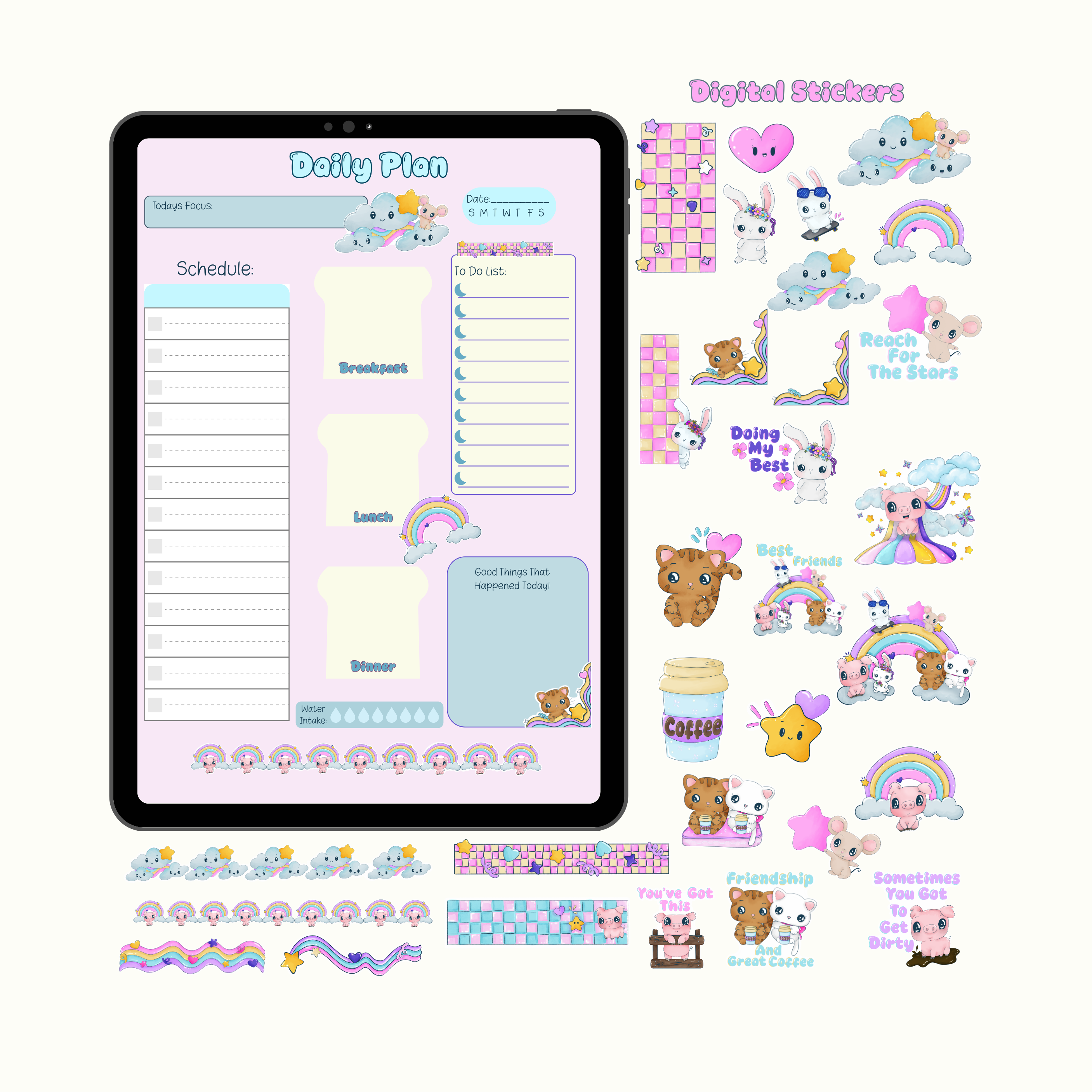 Digital Planner Kawaii Sticker  Bundle