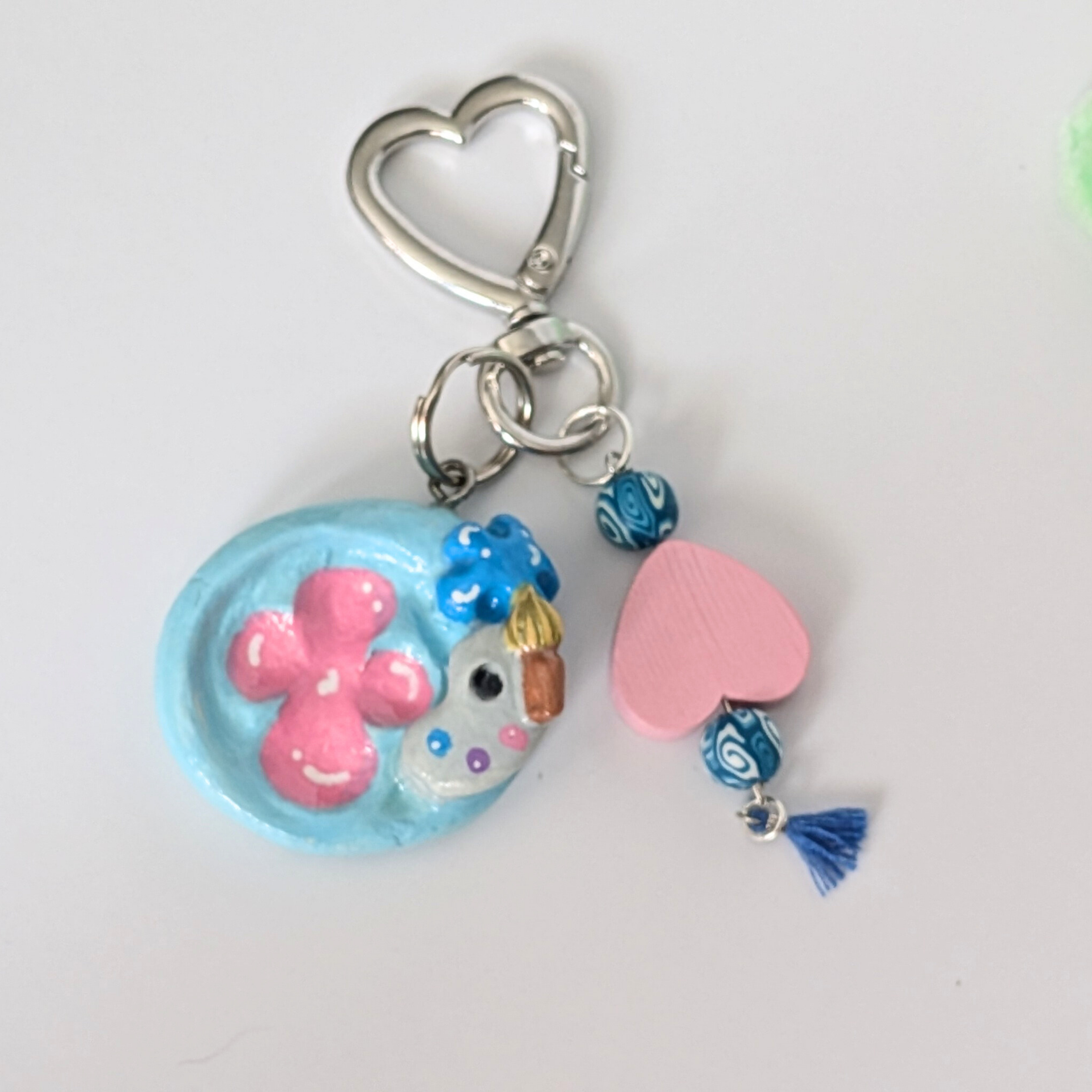 Handmade Worry Stone Keychain with Heart and Flower