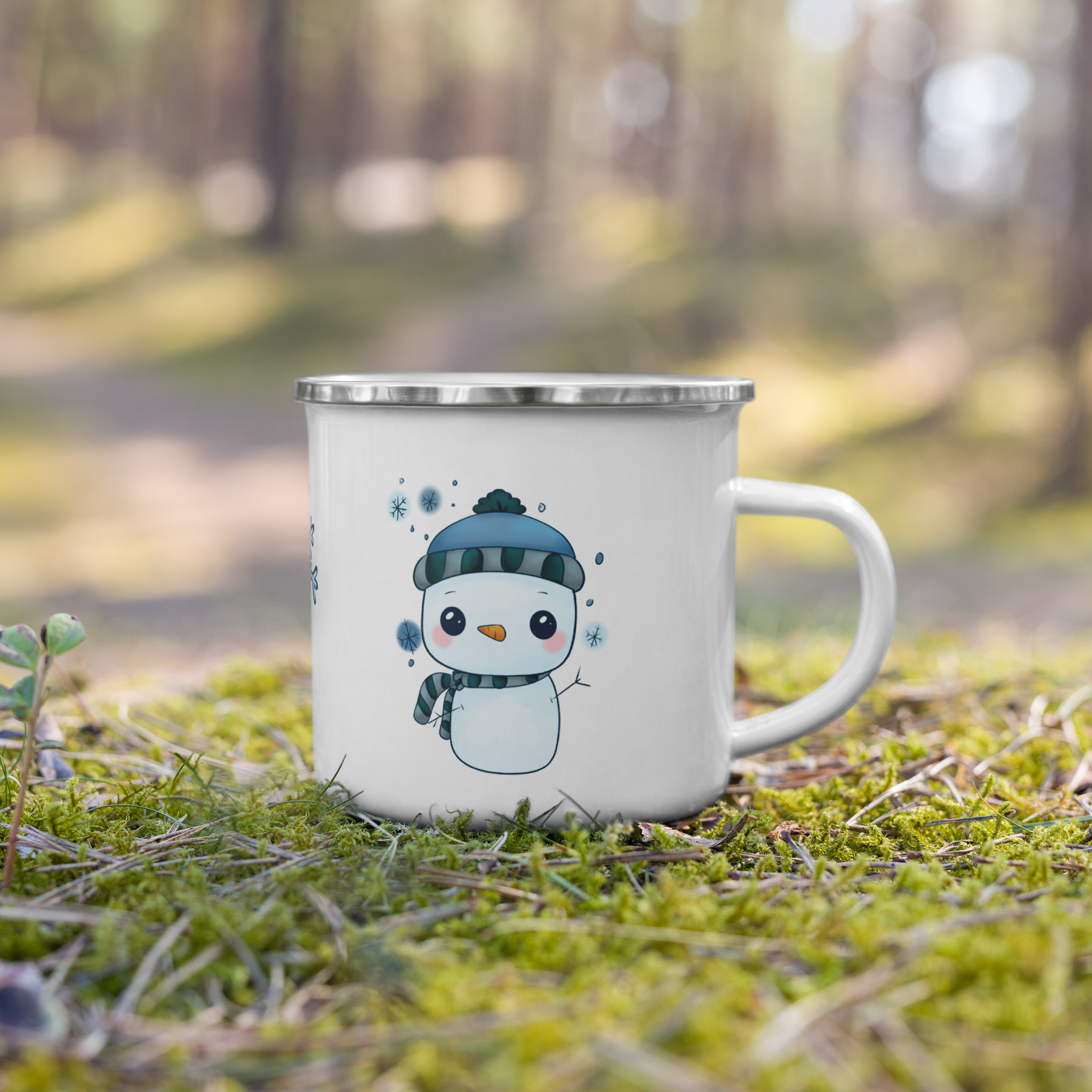 Kawaii Snowman enamel mug