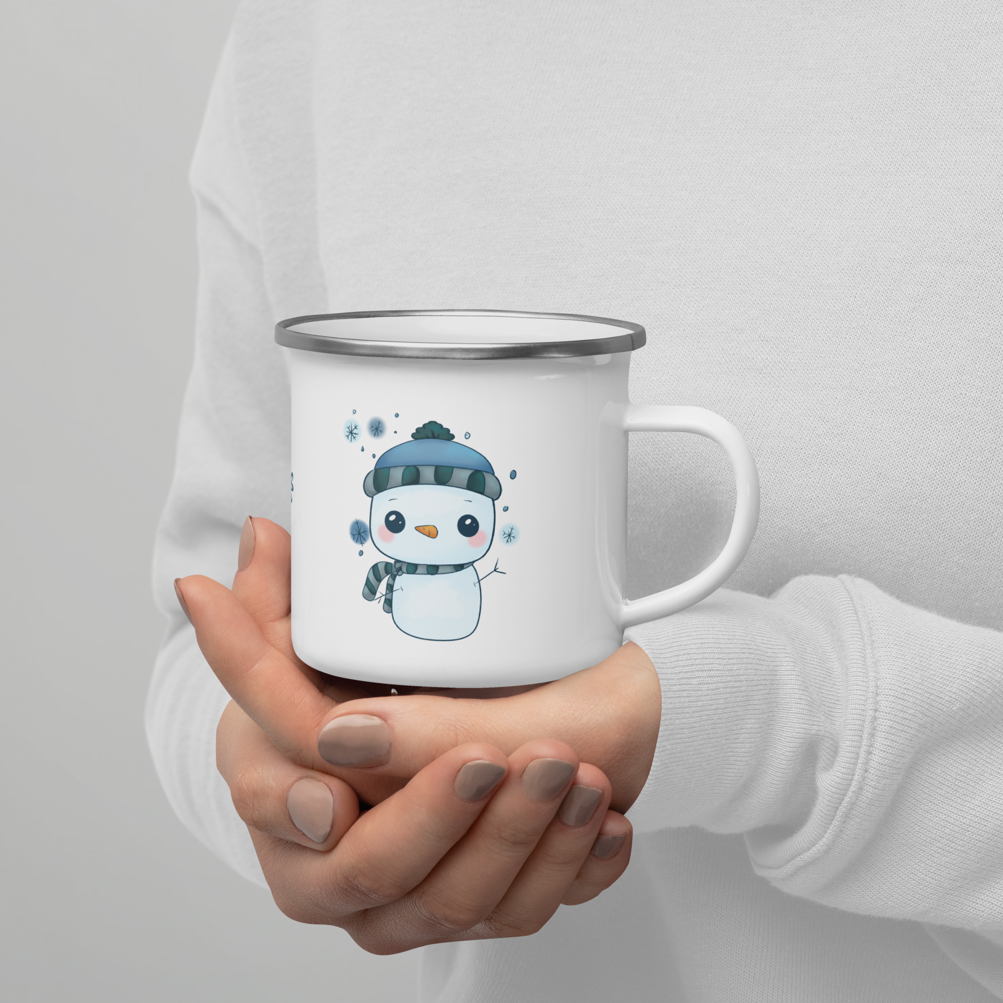 Kawaii Snowman enamel mug