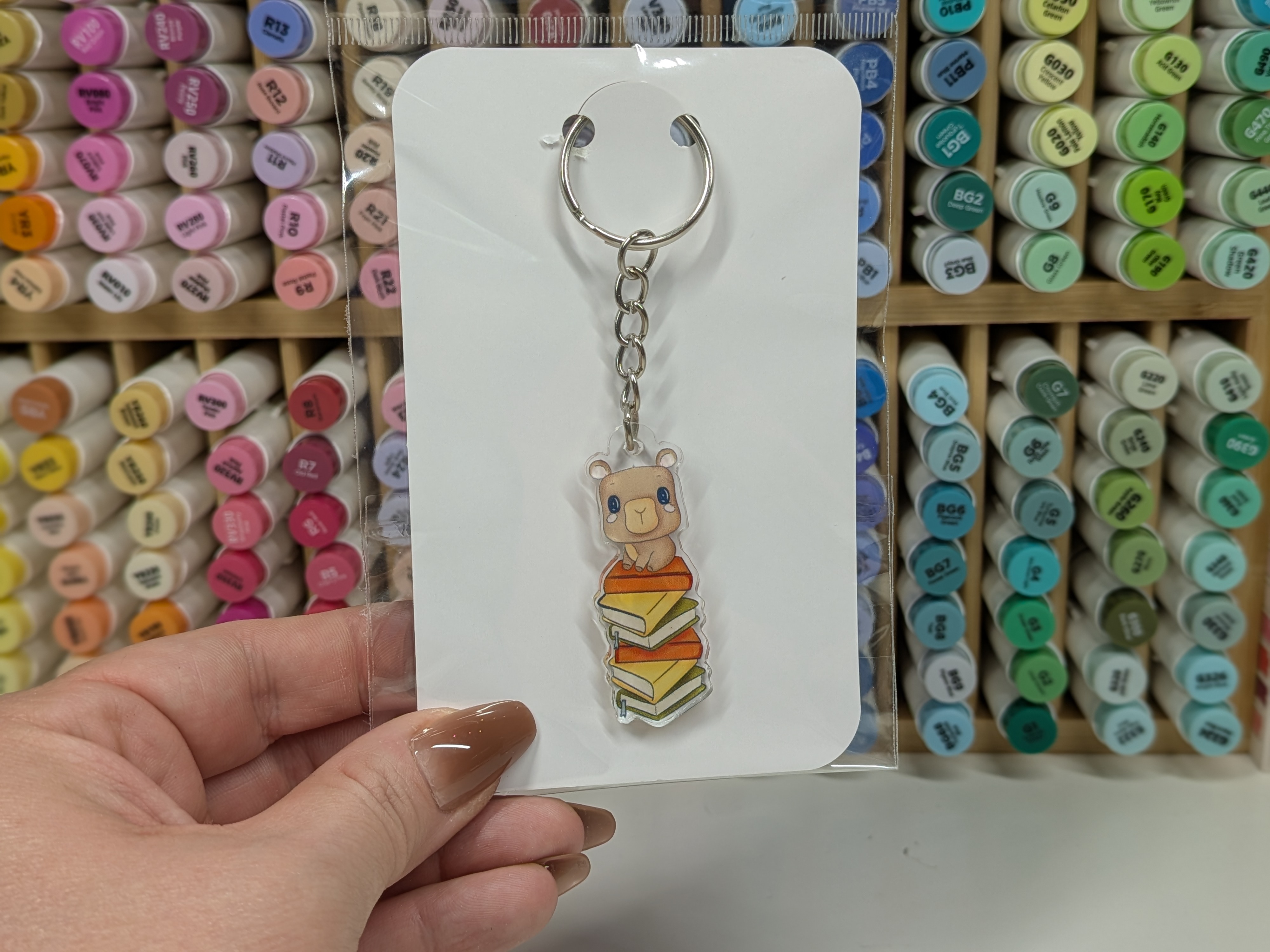 Capybara with Books Keychain
