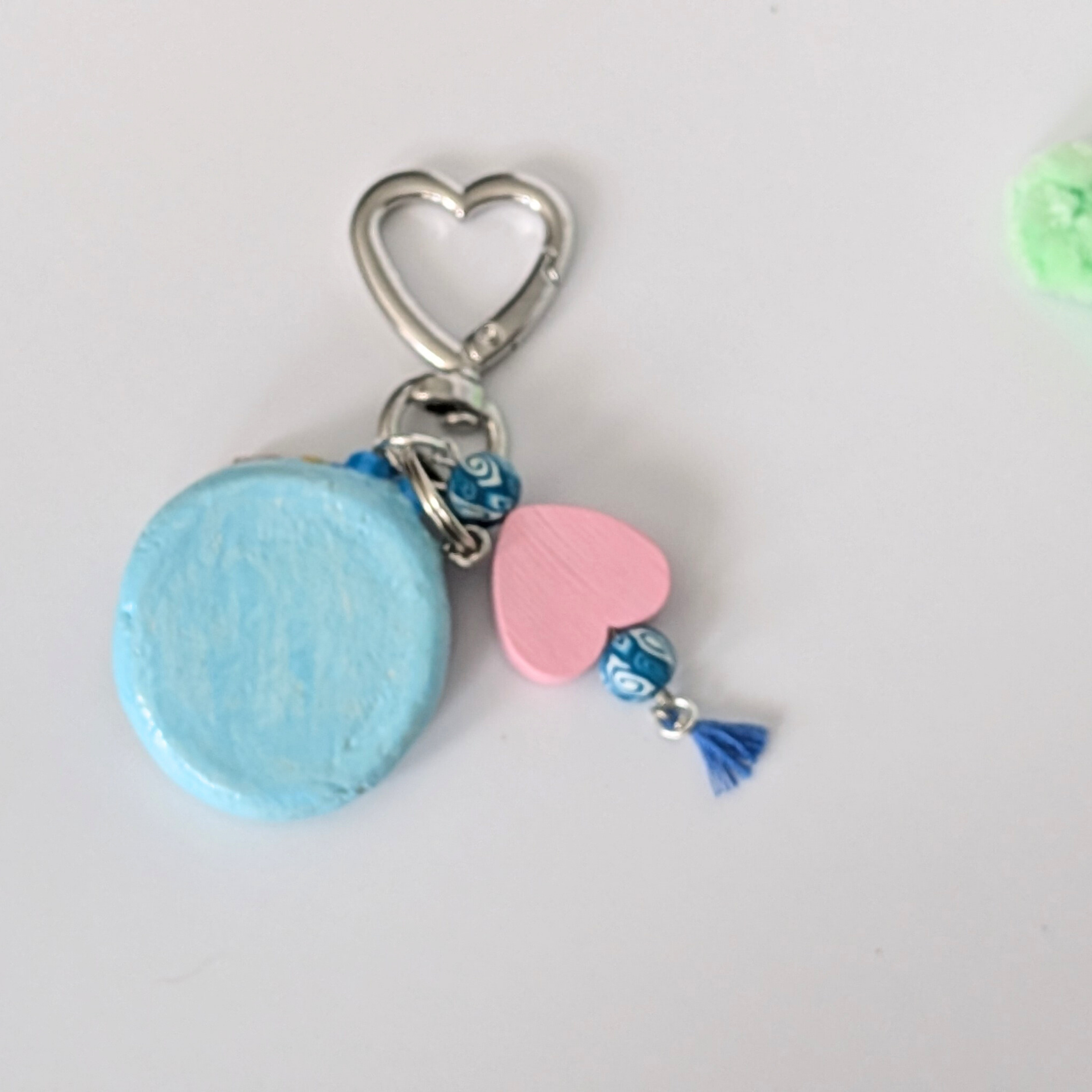 Handmade Worry Stone Keychain with Heart and Flower