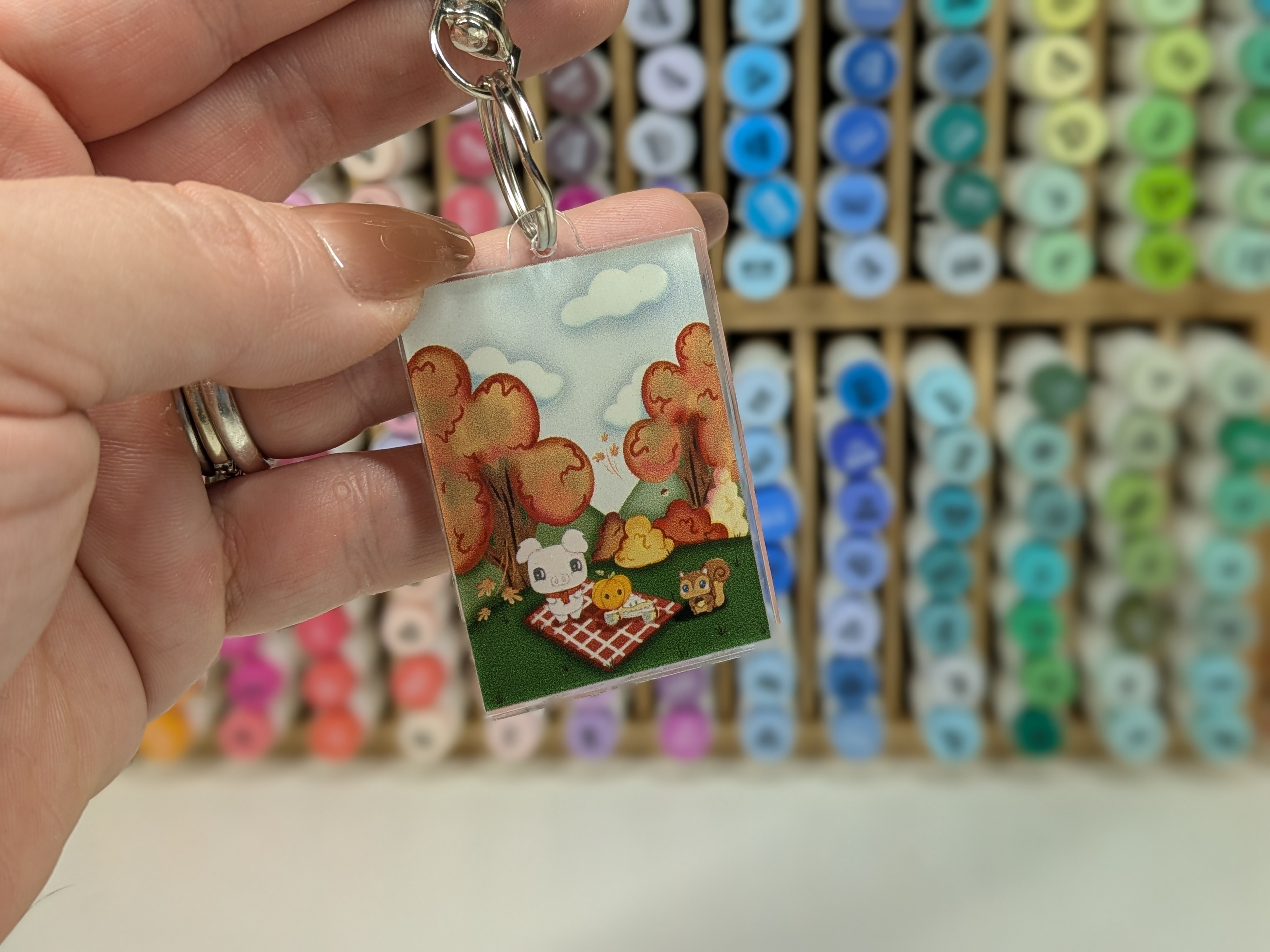 Autumn Picnic Pig Keychain