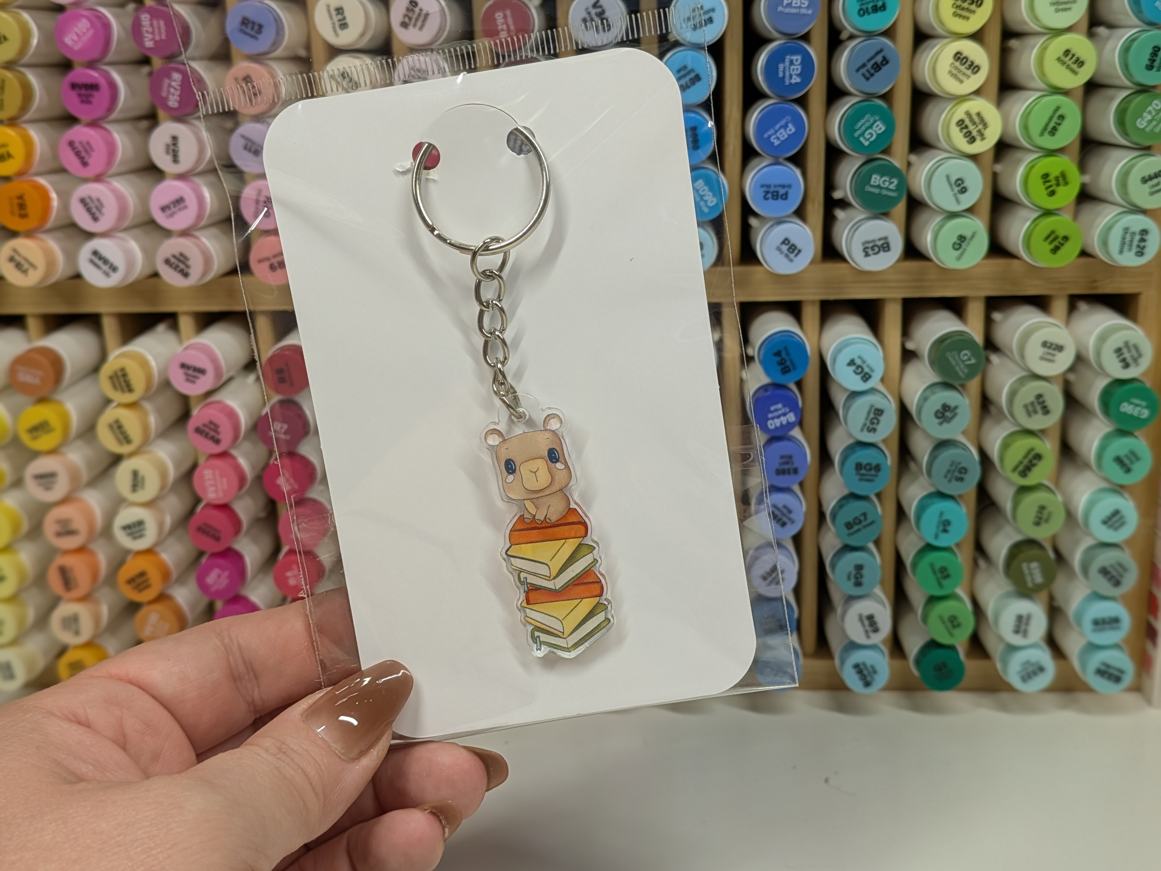 Capybara with Books Keychain