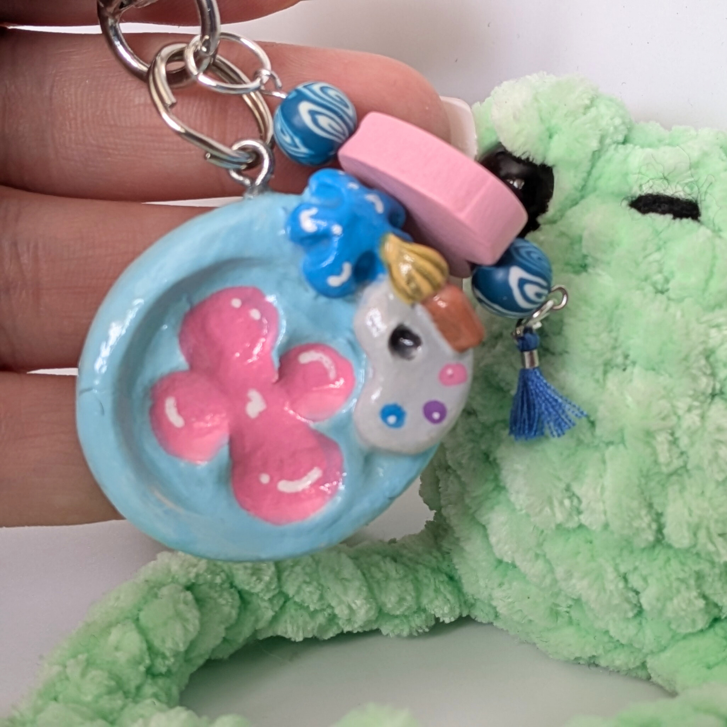 Handmade Worry Stone Keychain with Heart and Flower