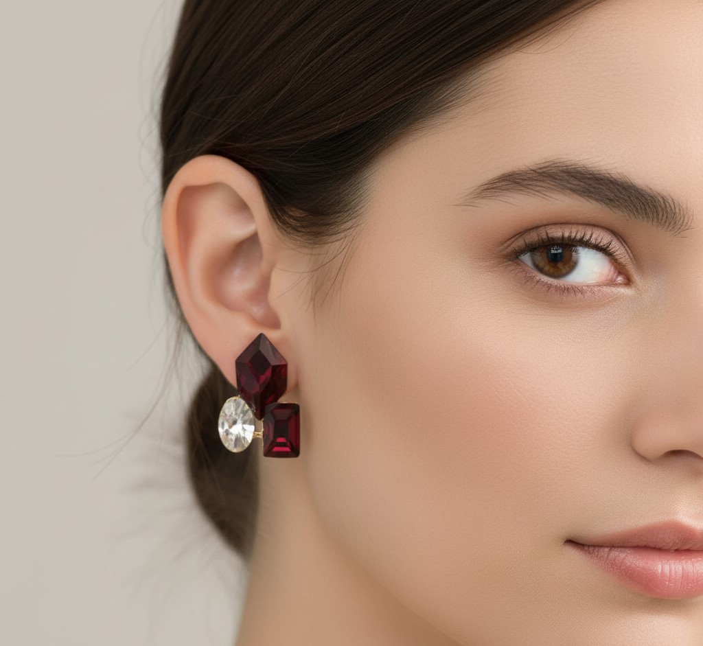 Elegant Ruby and Crystal Earrings (NX)