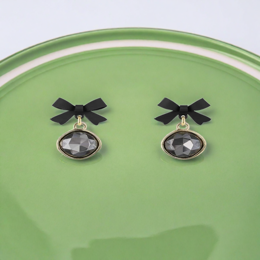 Black Ribbon Gemstone Earrings (NX)