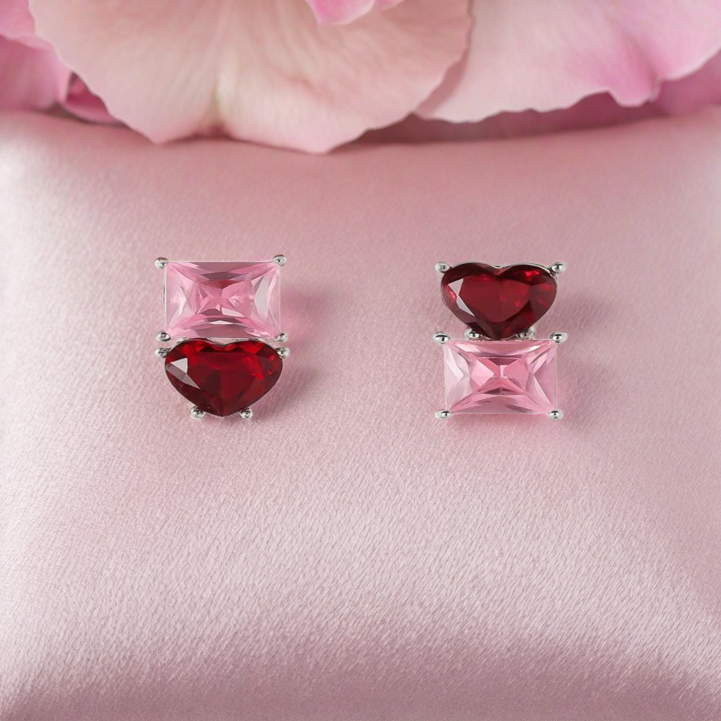 Pink and Red Gemstone Stud Earrings (NX)