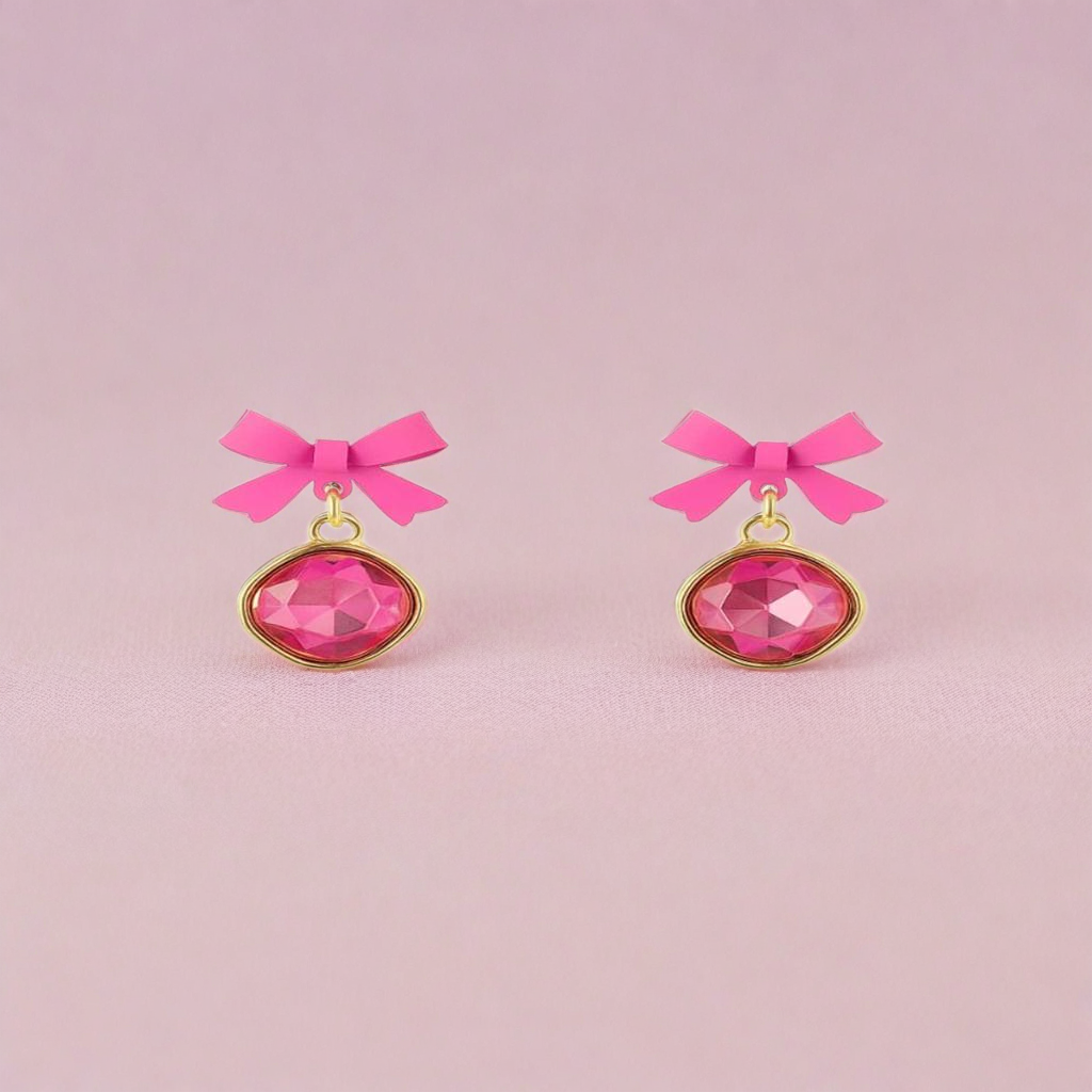 Pink Bow Gemstone Earrings (NX)