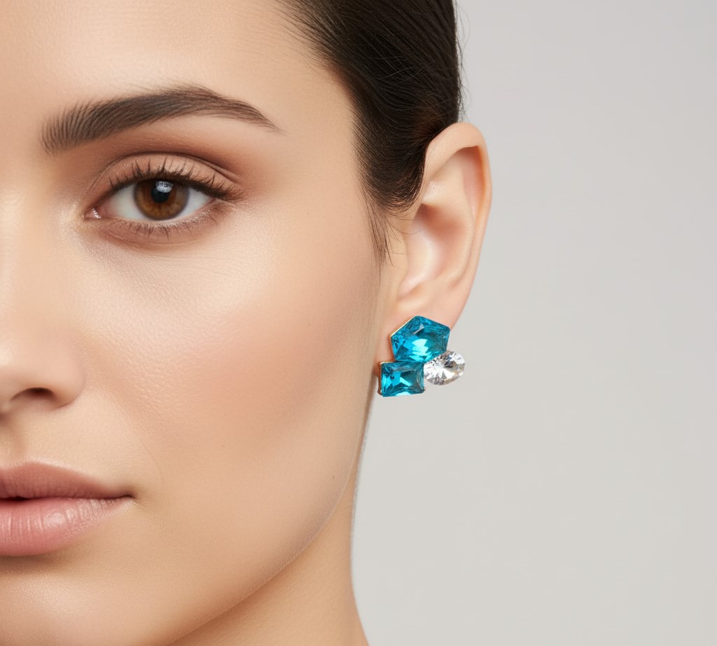 Blue and White Crystal Stud Earrings (NX)