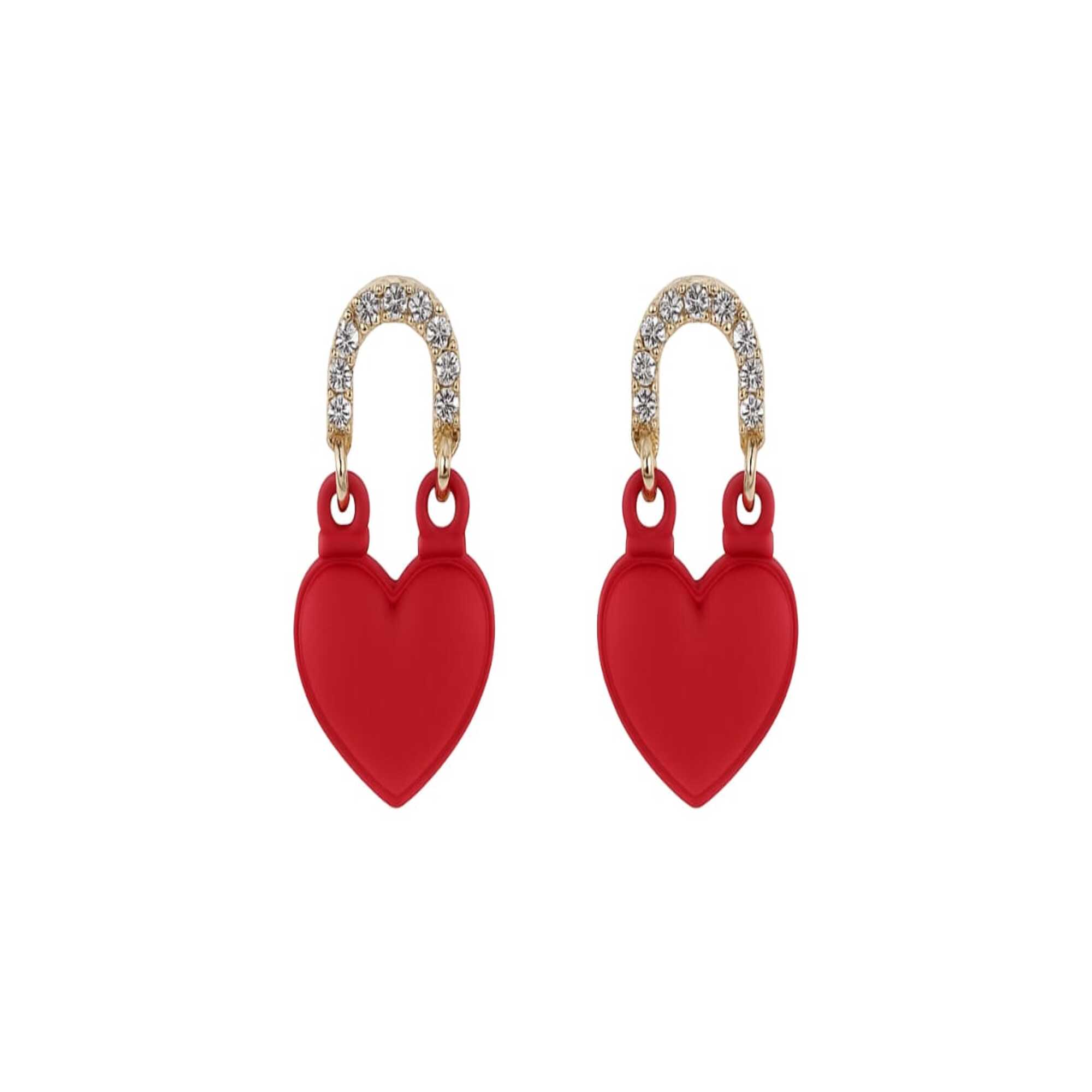 Red Heart Padlock Earrings (NX)