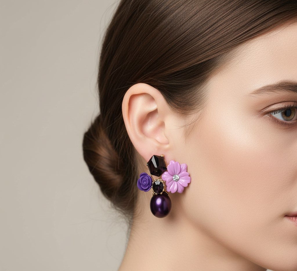 Purple Floral Statement Earrings (NX)