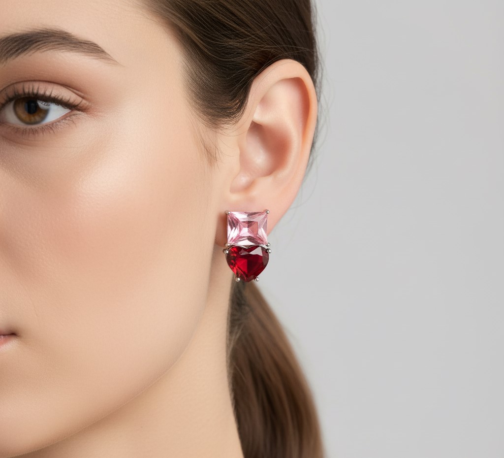 Pink and Red Gemstone Stud Earrings (NX)