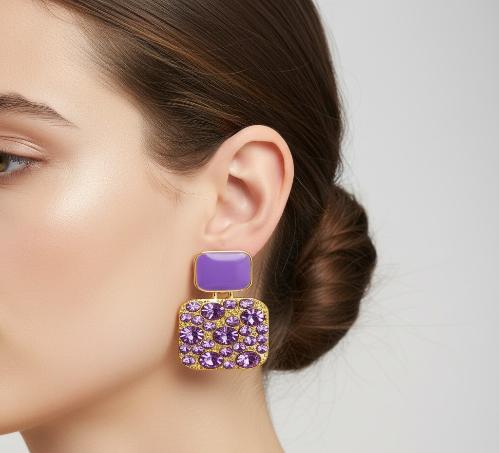Purple Gemstone Statement Earrings (NX)