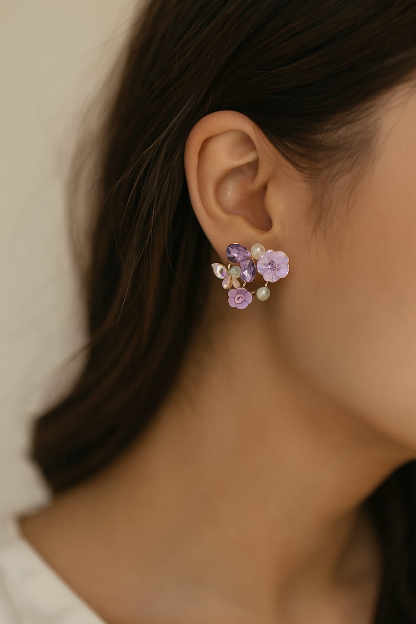 Purple Floral Statement Earrings