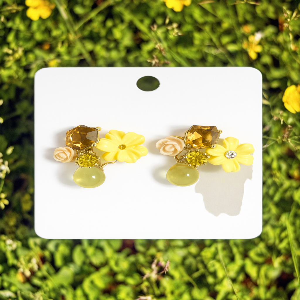 Yellow Flower Cluster Earrings (NX)