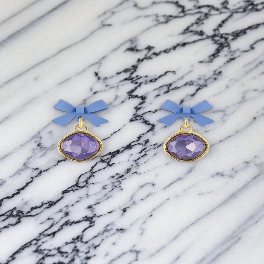 Purple Gemstone Bow Earrings (NX)