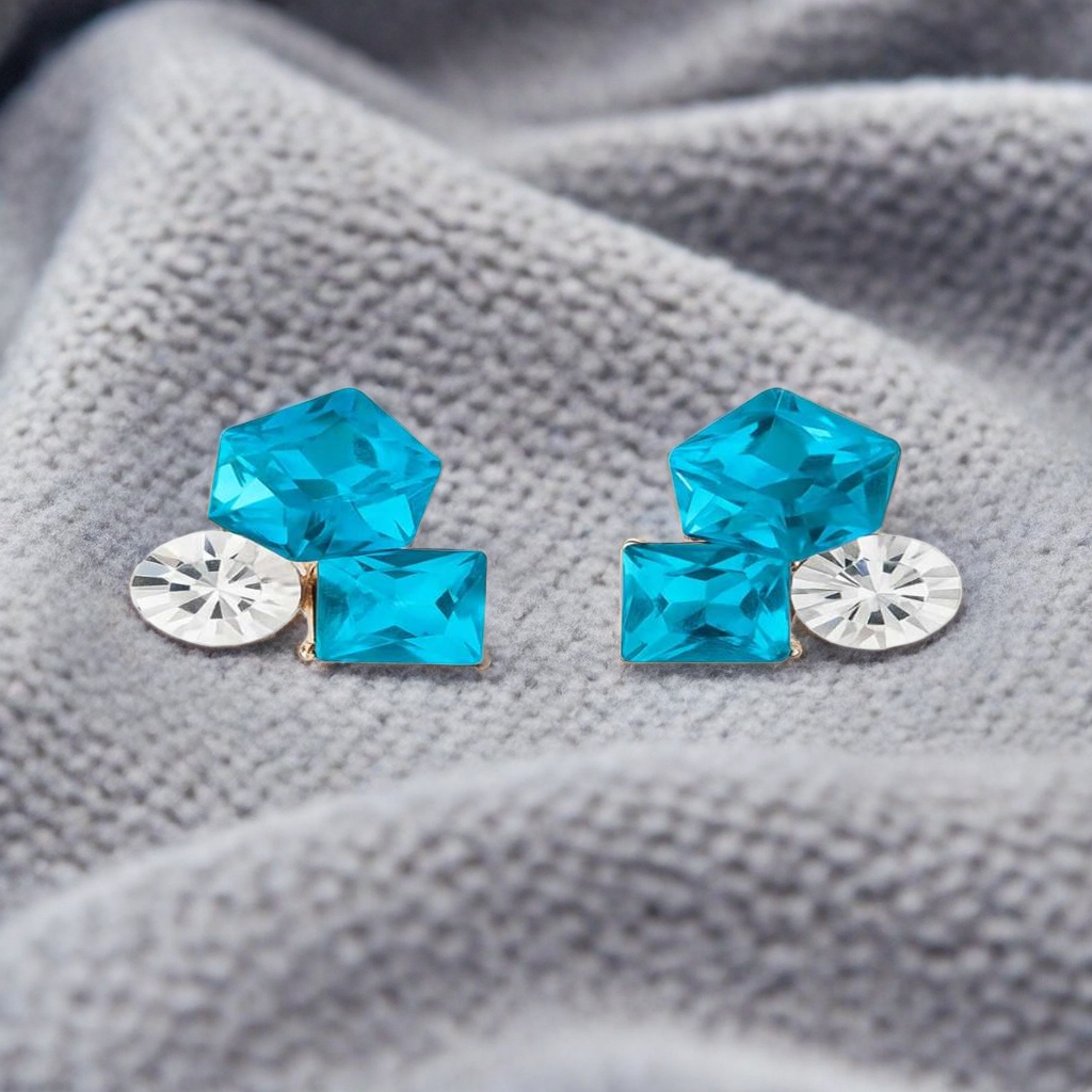 Blue and White Crystal Stud Earrings (NX)