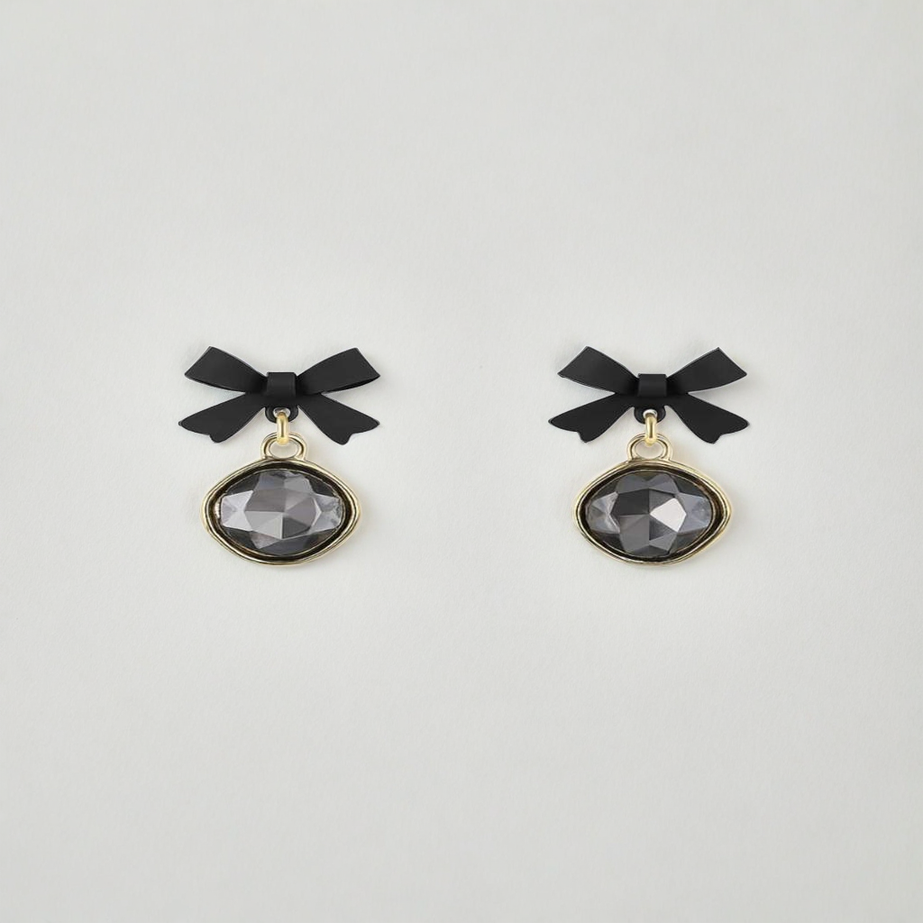 Black Ribbon Gemstone Earrings (NX)