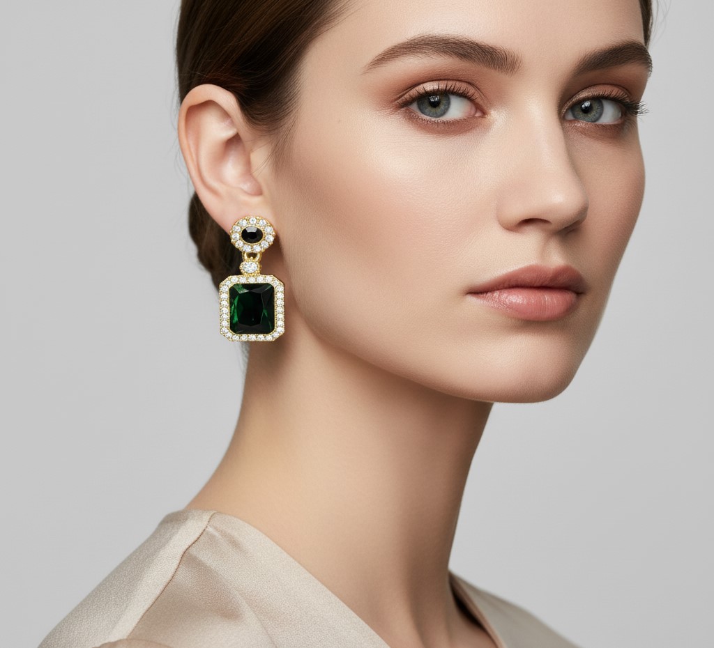 Emerald Green Gold-Plated Earrings (NX)