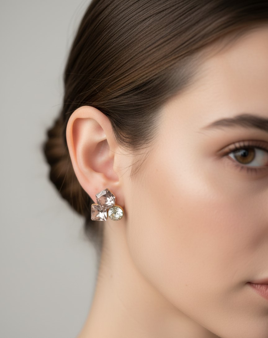 Elegant Crystal Stud Earrings Pink (NX)