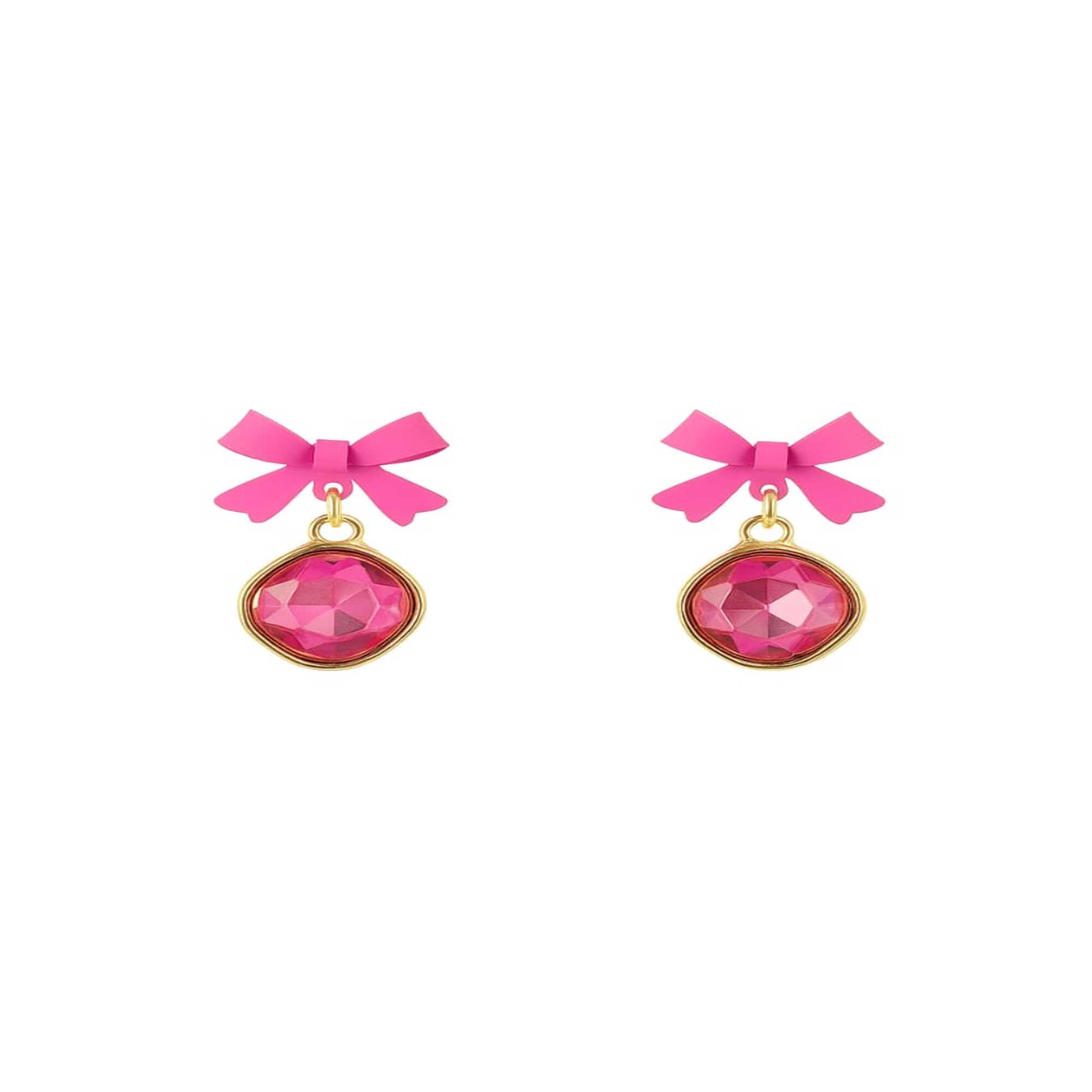 Pink Bow Gemstone Earrings (NX)