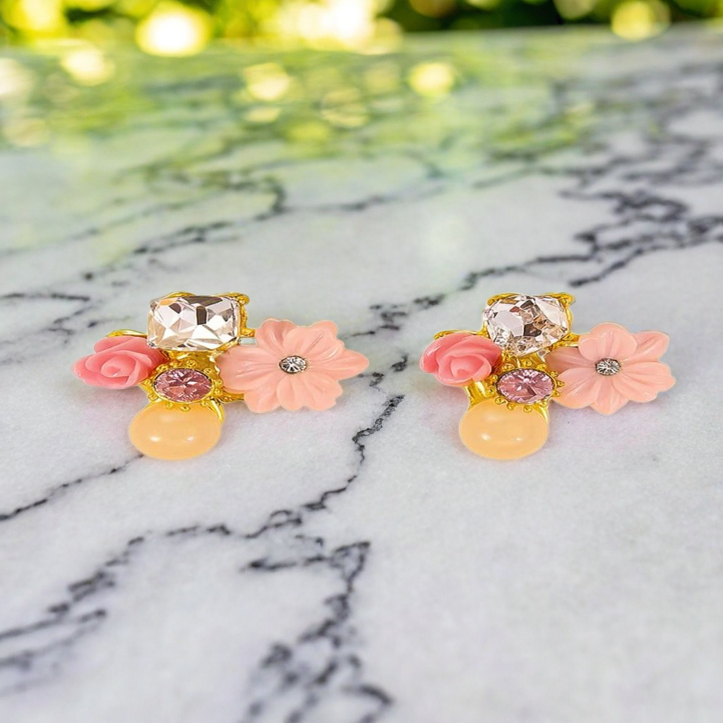 Floral Crystal Stud Earrings (NX)