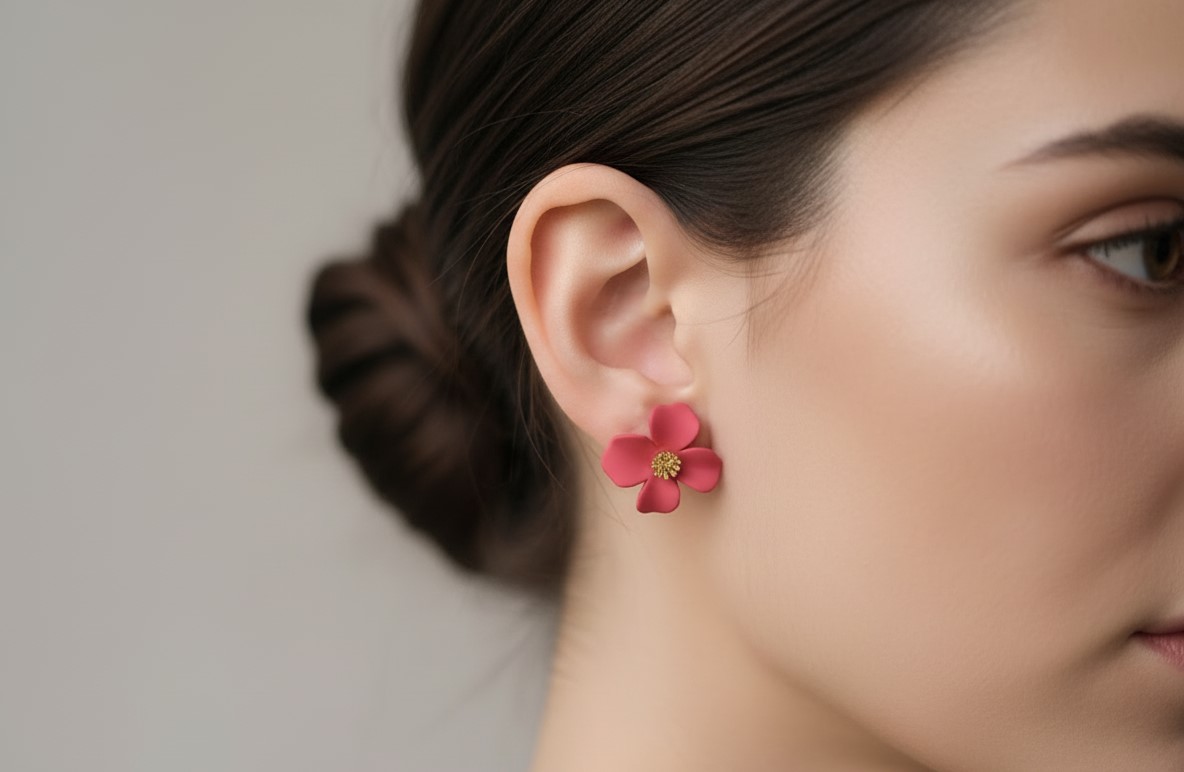 Red Flower Stud Earrings (NX)