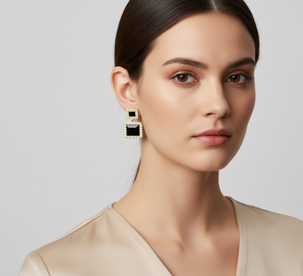 Elegant Black and Gold Square Earrings (NX)