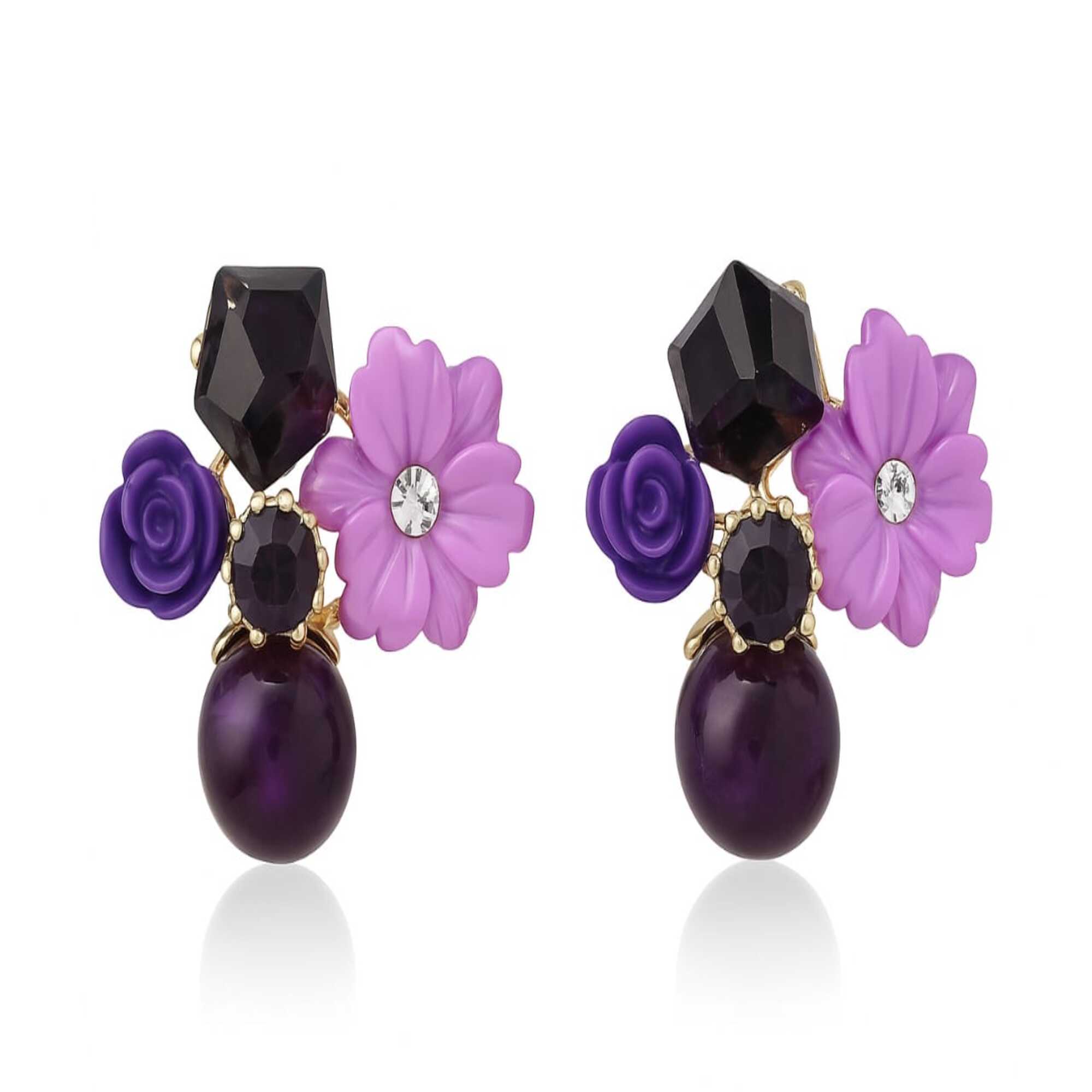 Purple Floral Statement Earrings (NX)