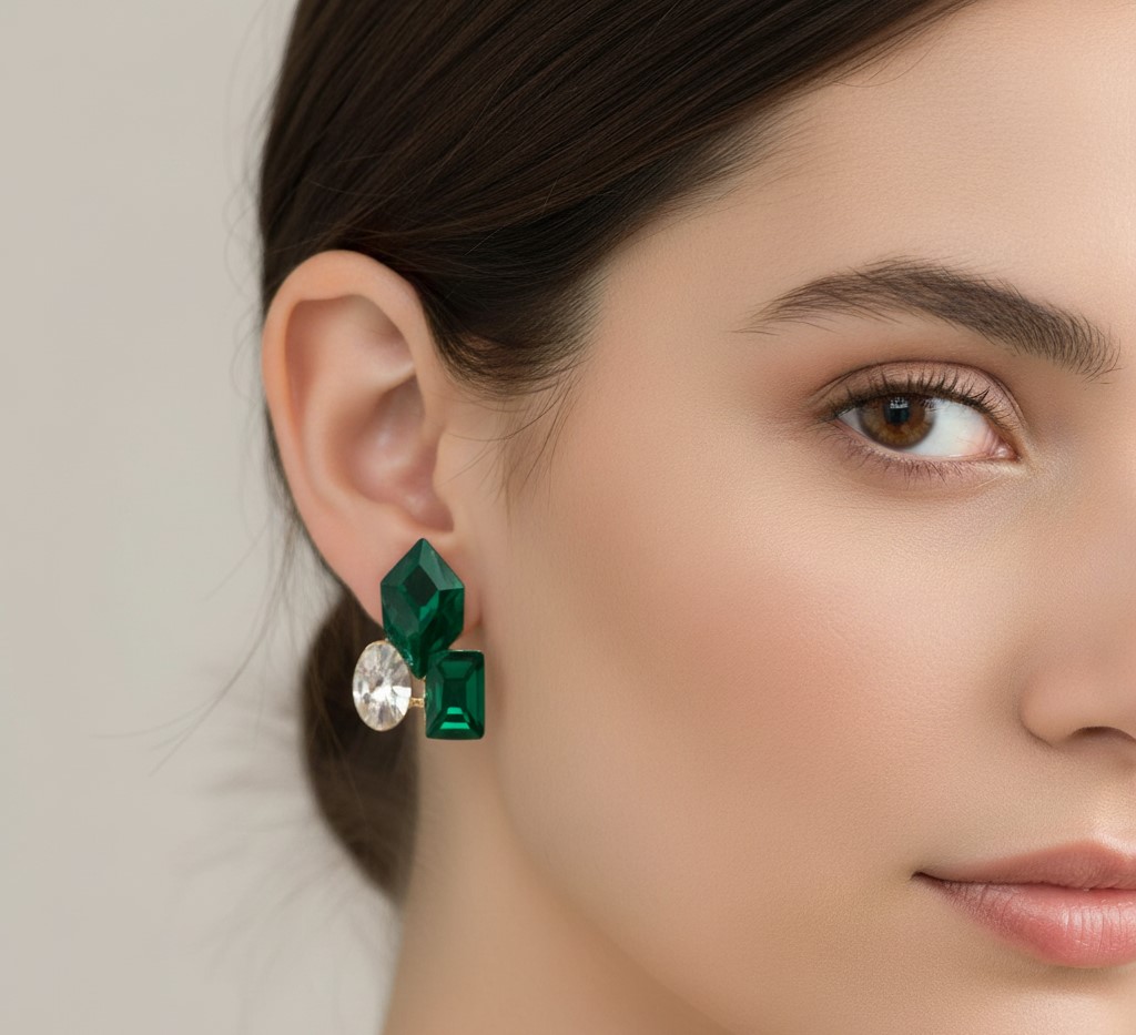 Emerald Green Geometric Earrings (NX)
