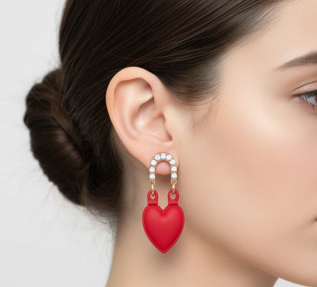 Red Heart Padlock Earrings (NX)