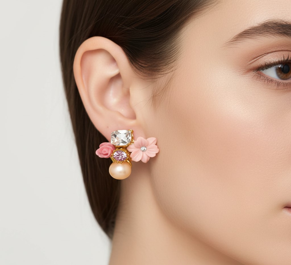Floral Crystal Stud Earrings (NX)