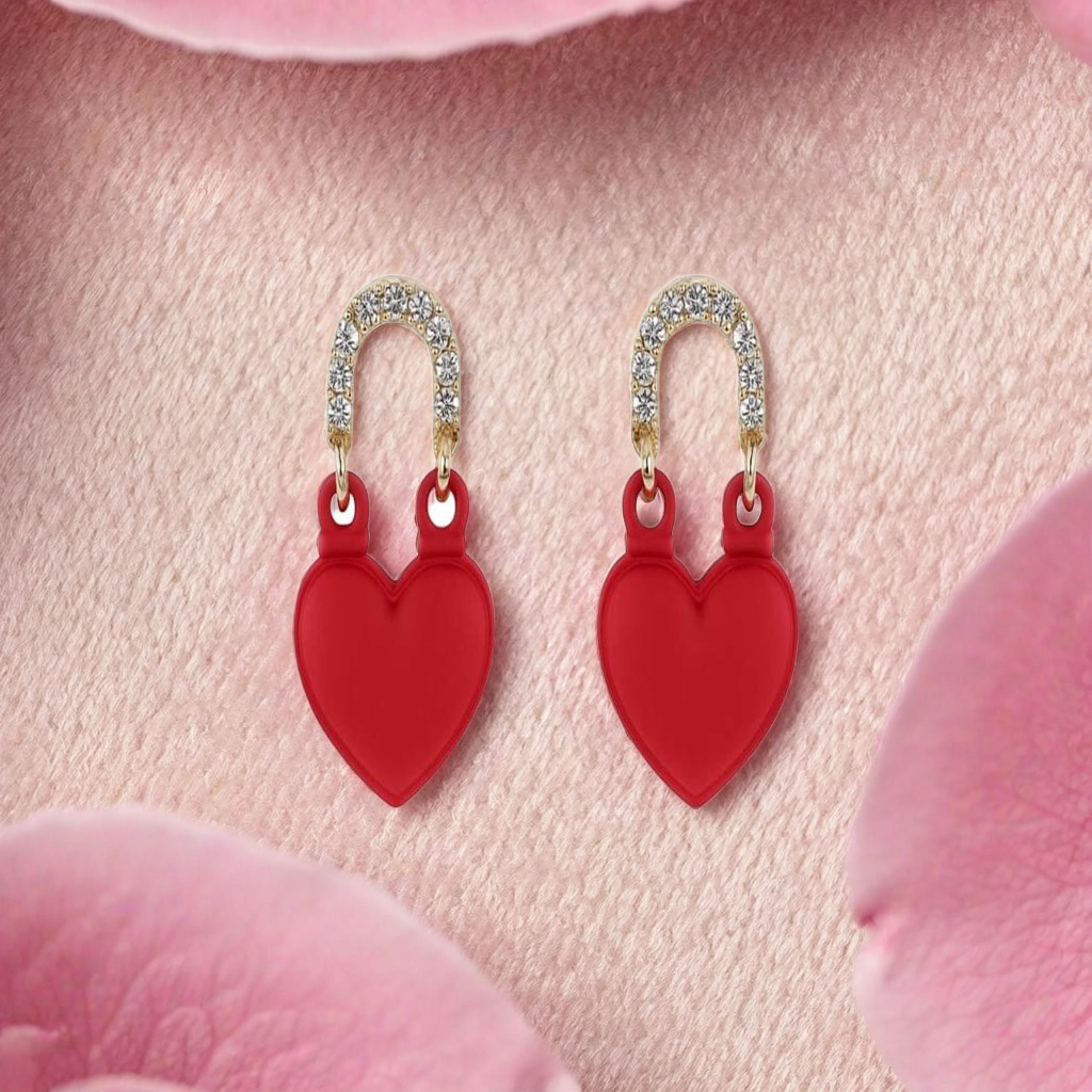 Red Heart Padlock Earrings (NX)