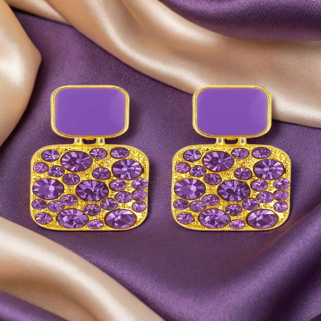 Purple Gemstone Statement Earrings (NX)