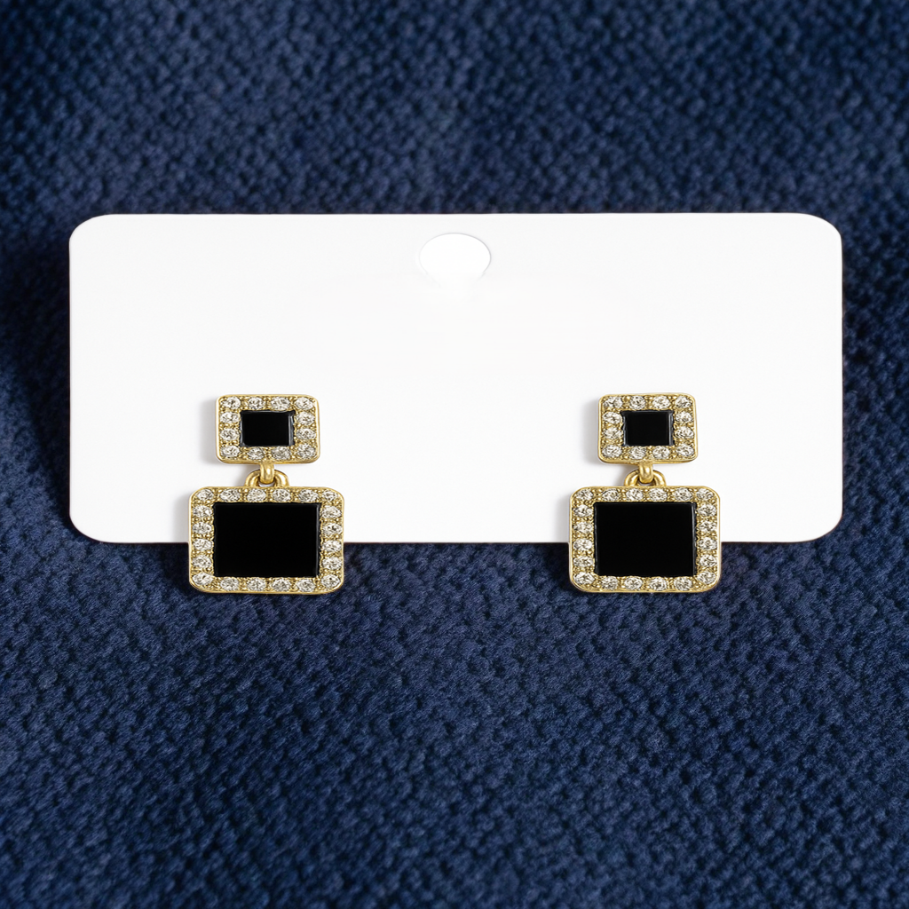 Elegant Black and Gold Square Earrings (NX)
