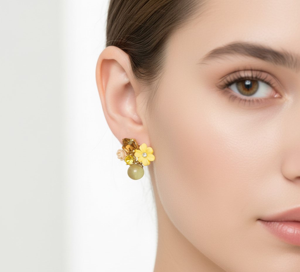 Yellow Flower Cluster Earrings (NX)