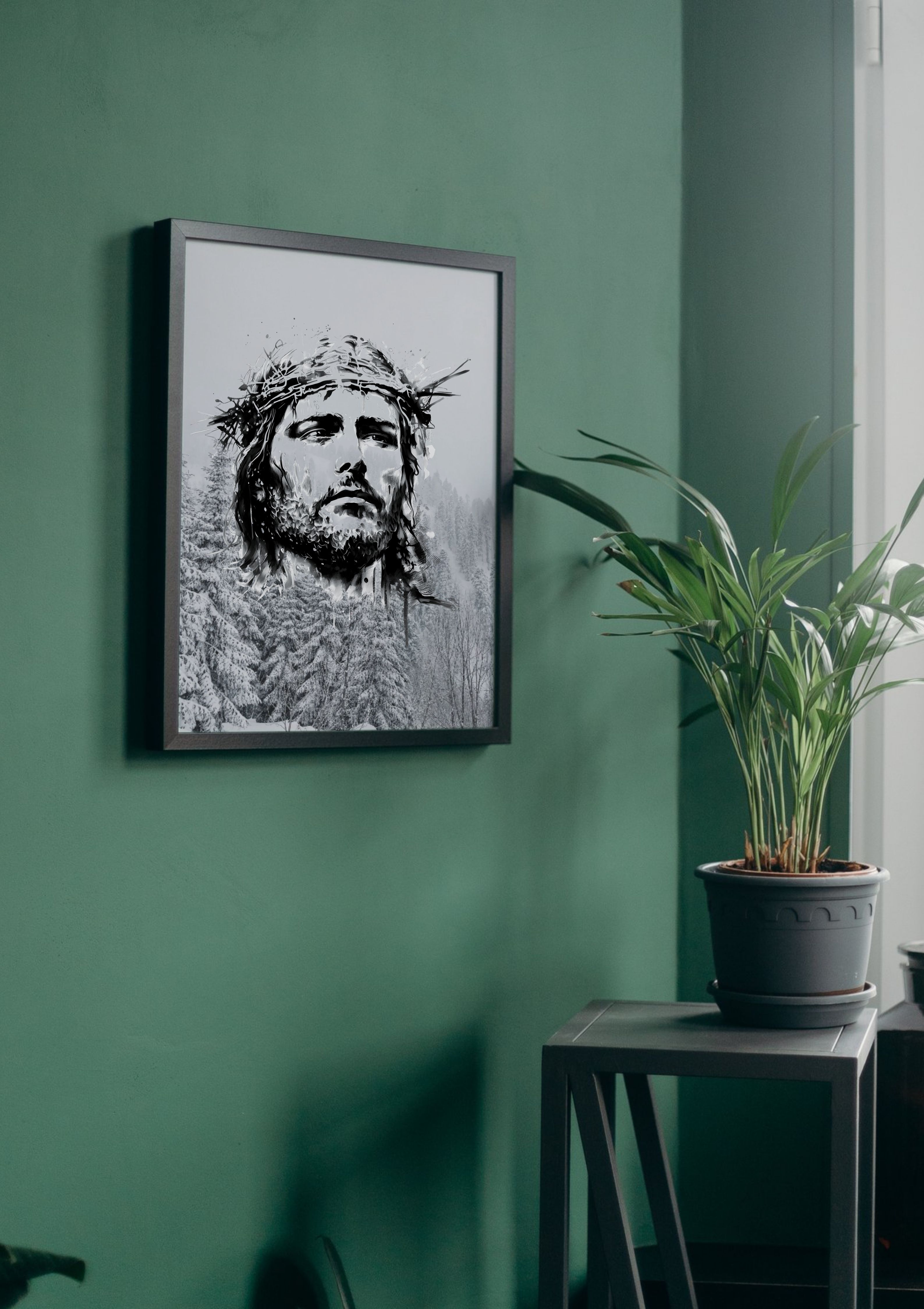 Winter Forest Crowned Jesus Art Print