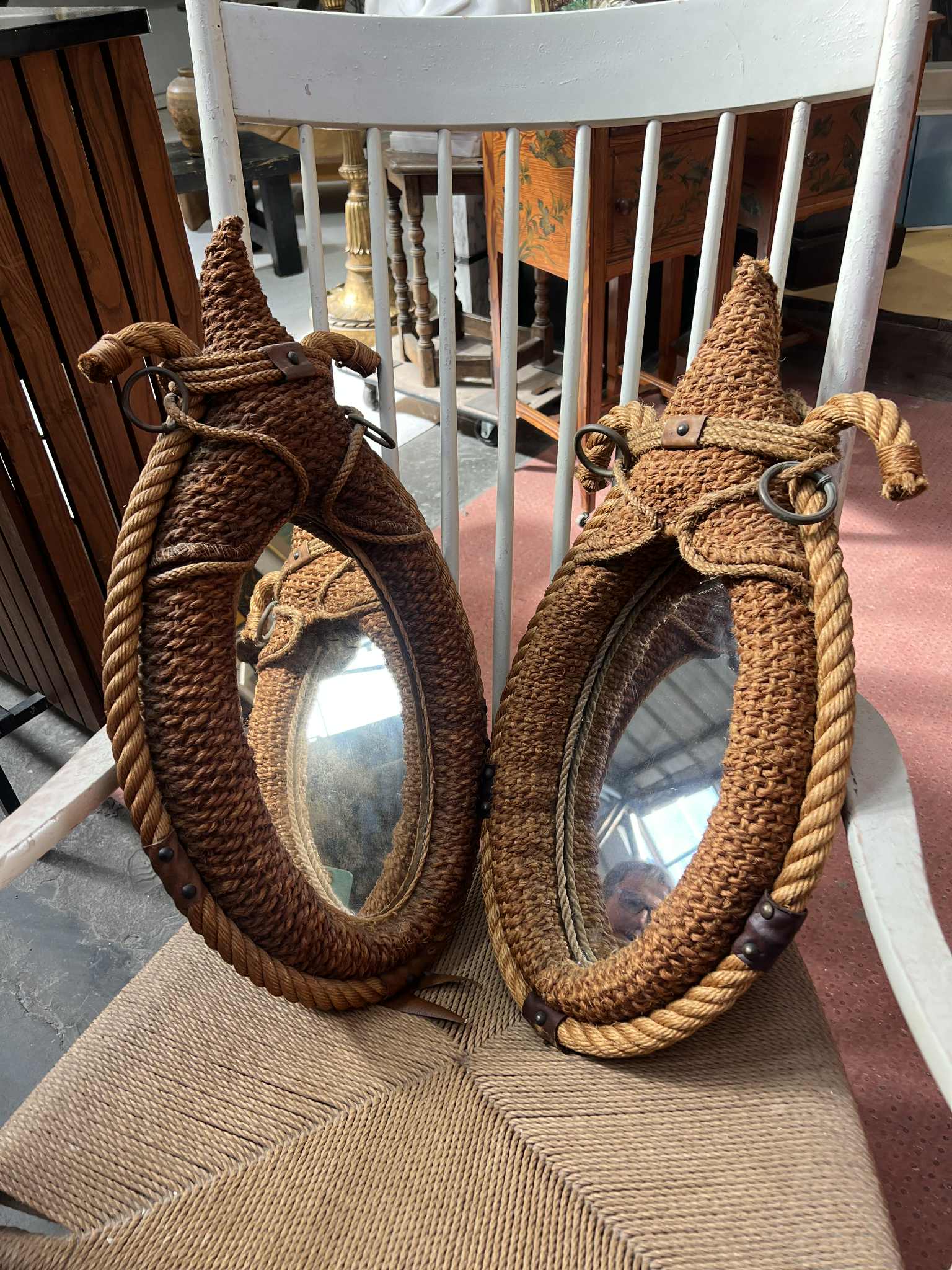 Miroir à corde par Adrien Audoux et Frida Minet années 1950, france