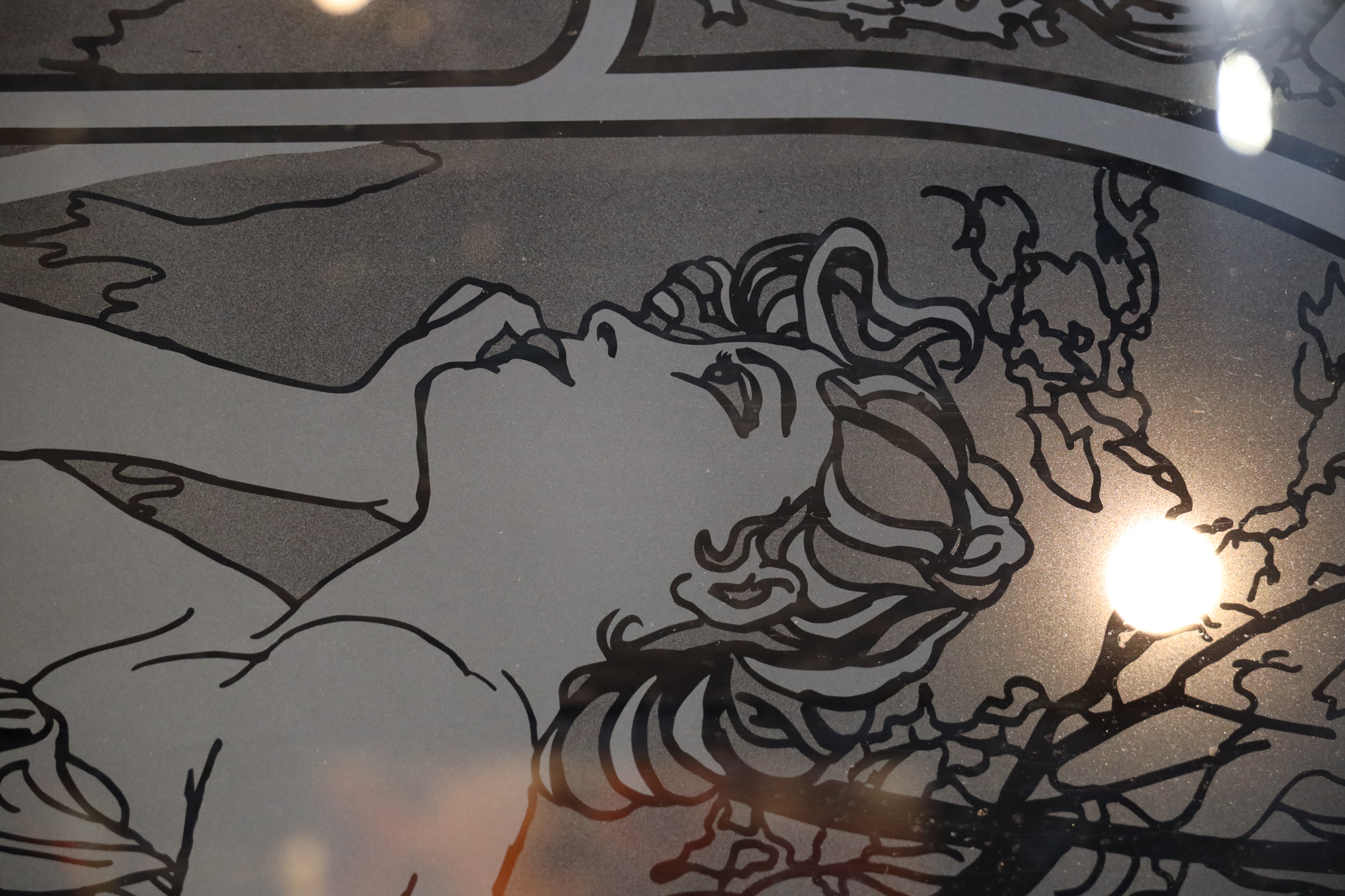 PORTE VITRÉE GRAVÉE STYLE ALPHONSE MUCHA – “RÊVERIE DU SOIR”