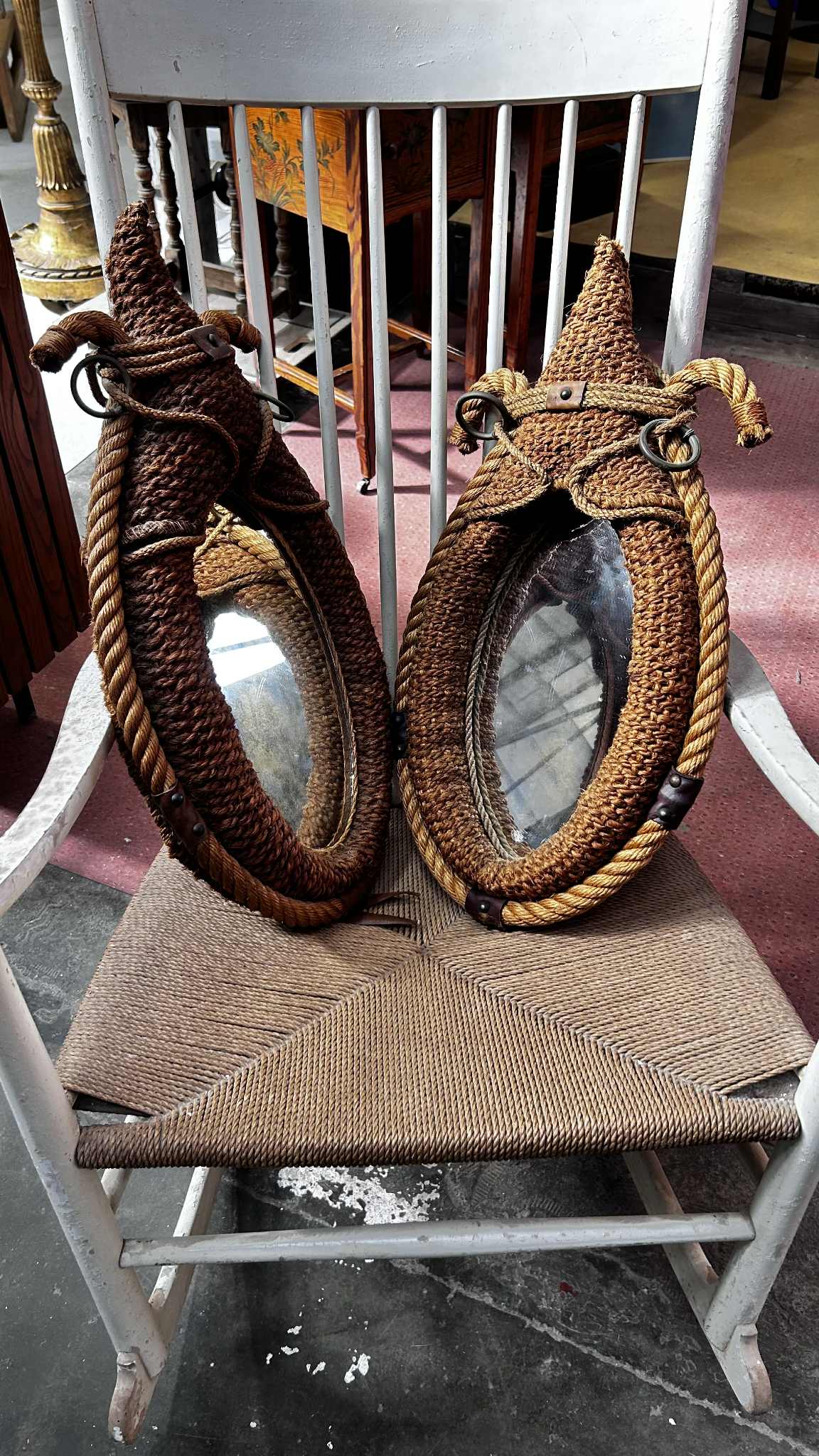 Miroir à corde par Adrien Audoux et Frida Minet années 1950, france 