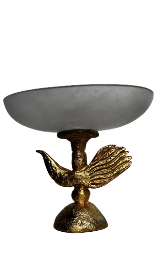 Coupe sculpturale en bronze doré et verre blanc