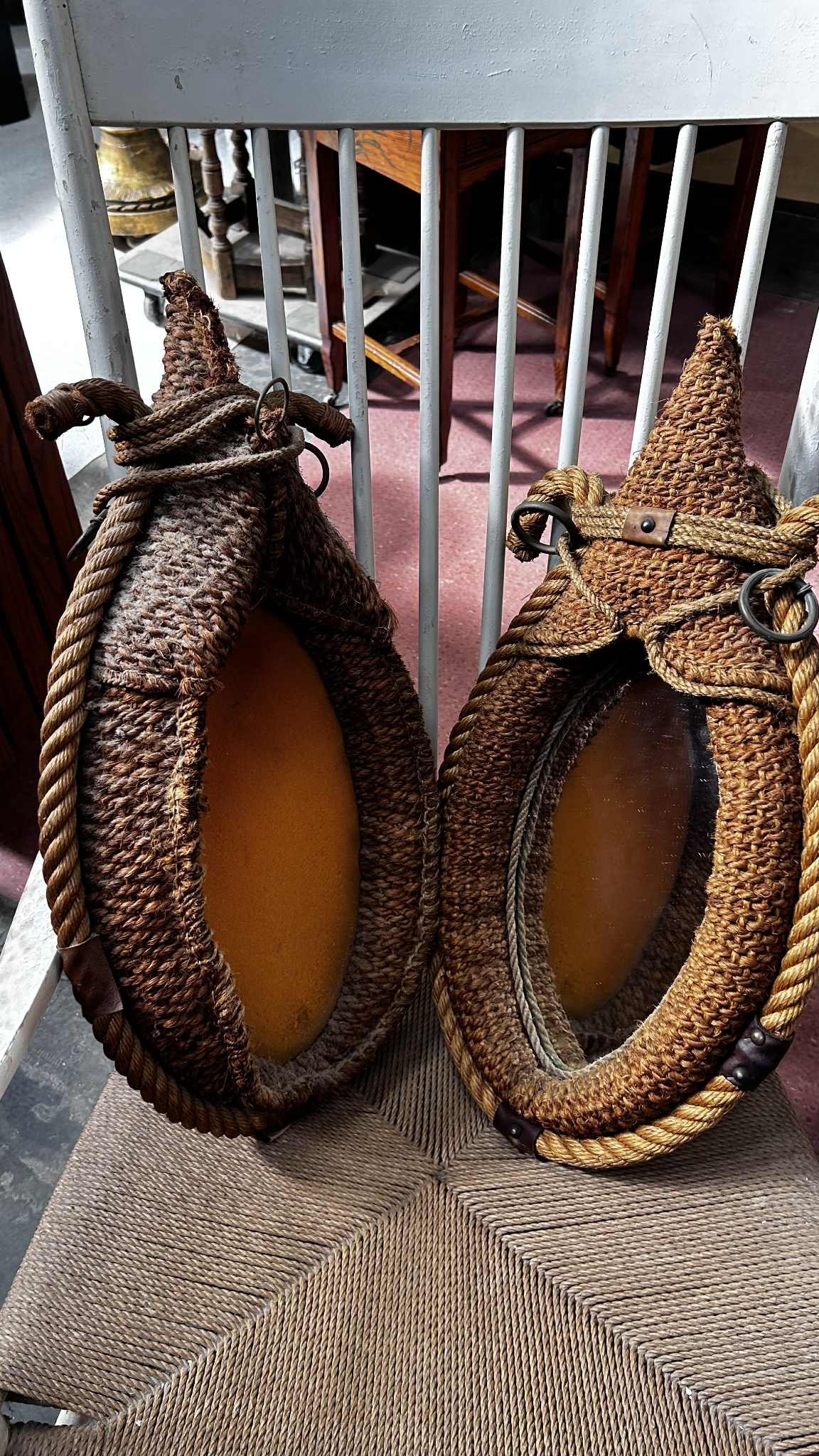 Miroir à corde par Adrien Audoux et Frida Minet années 1950, france 