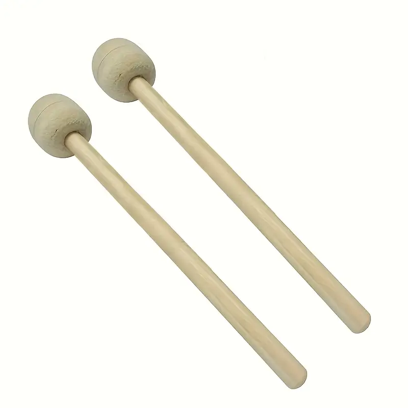 Pair of bass drum mallets -A nti-Slip Bass Percussion Sticks with Light Wood Handles, Beige, 13-Inch
