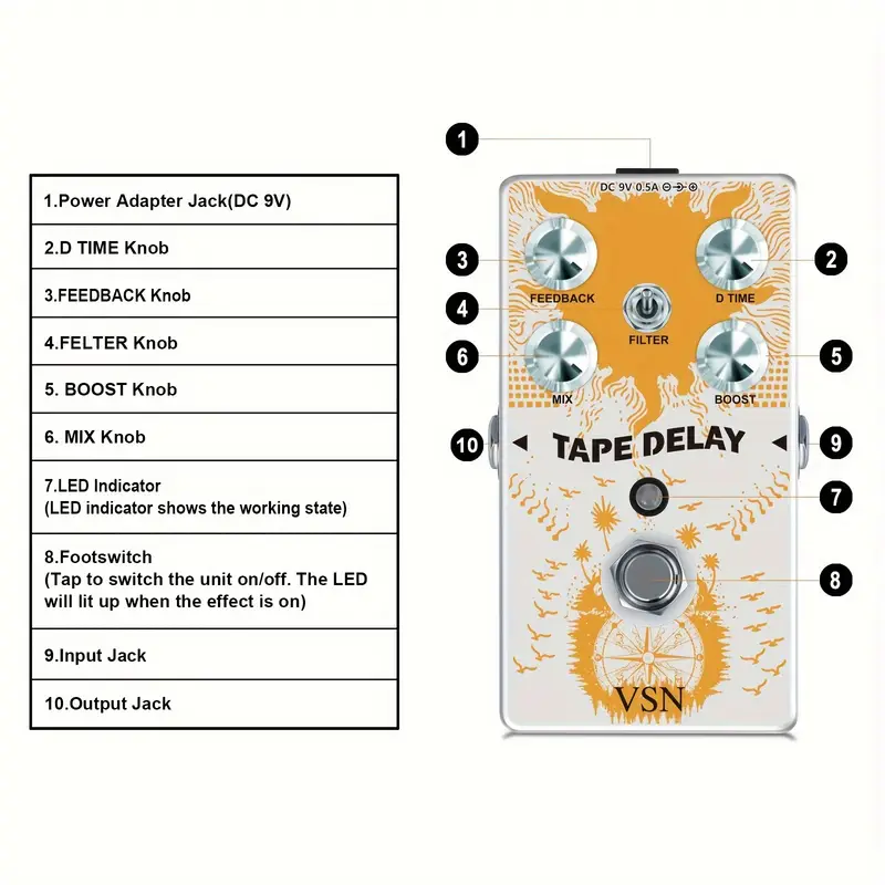 VSN Tape Delay Pedal for Electric Guitar